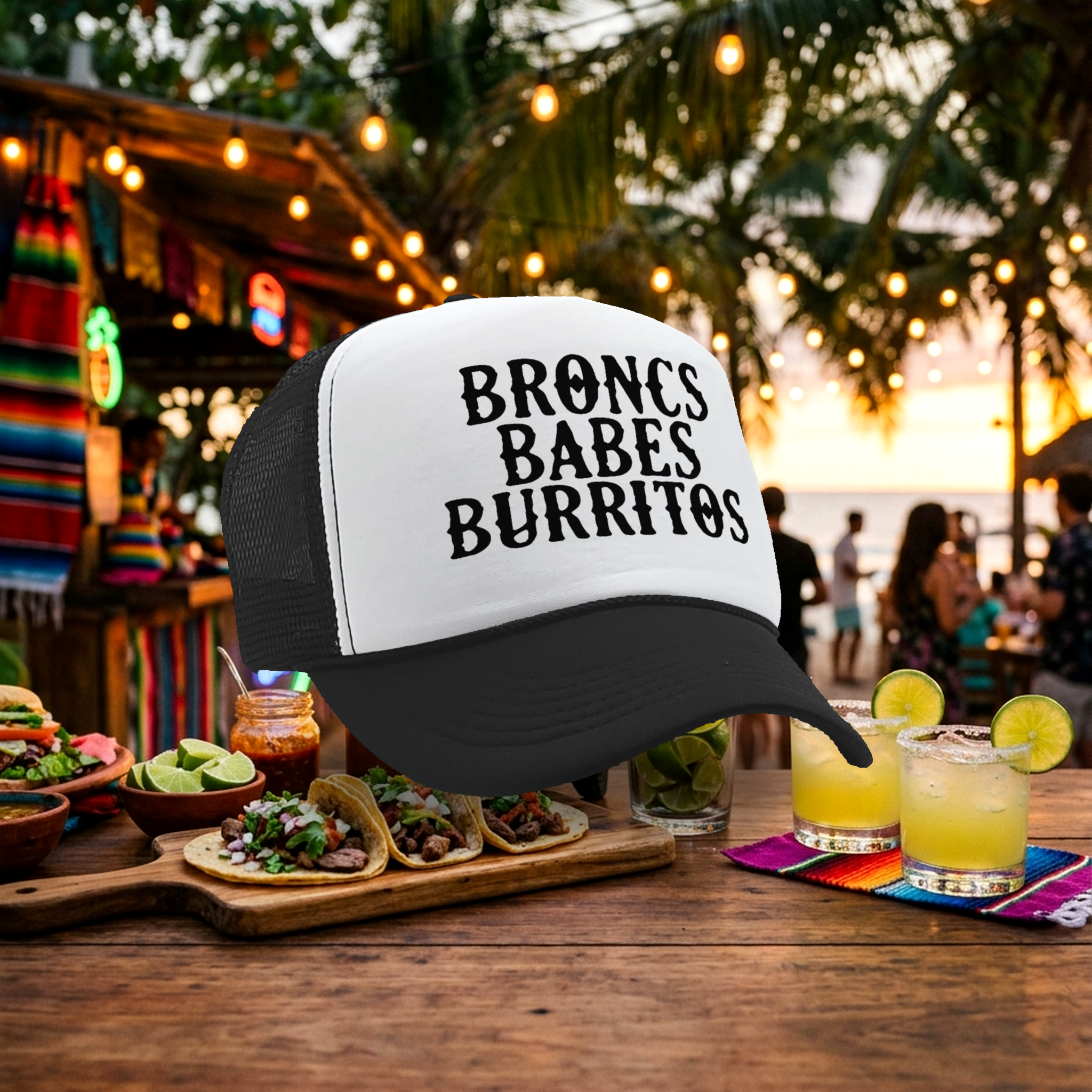 BRONCS BABES and BURRITOS - cowboy humor - Vintage Retro Style Trucker Cap Hat - Five Panel Retro Style TRUCKER Cap