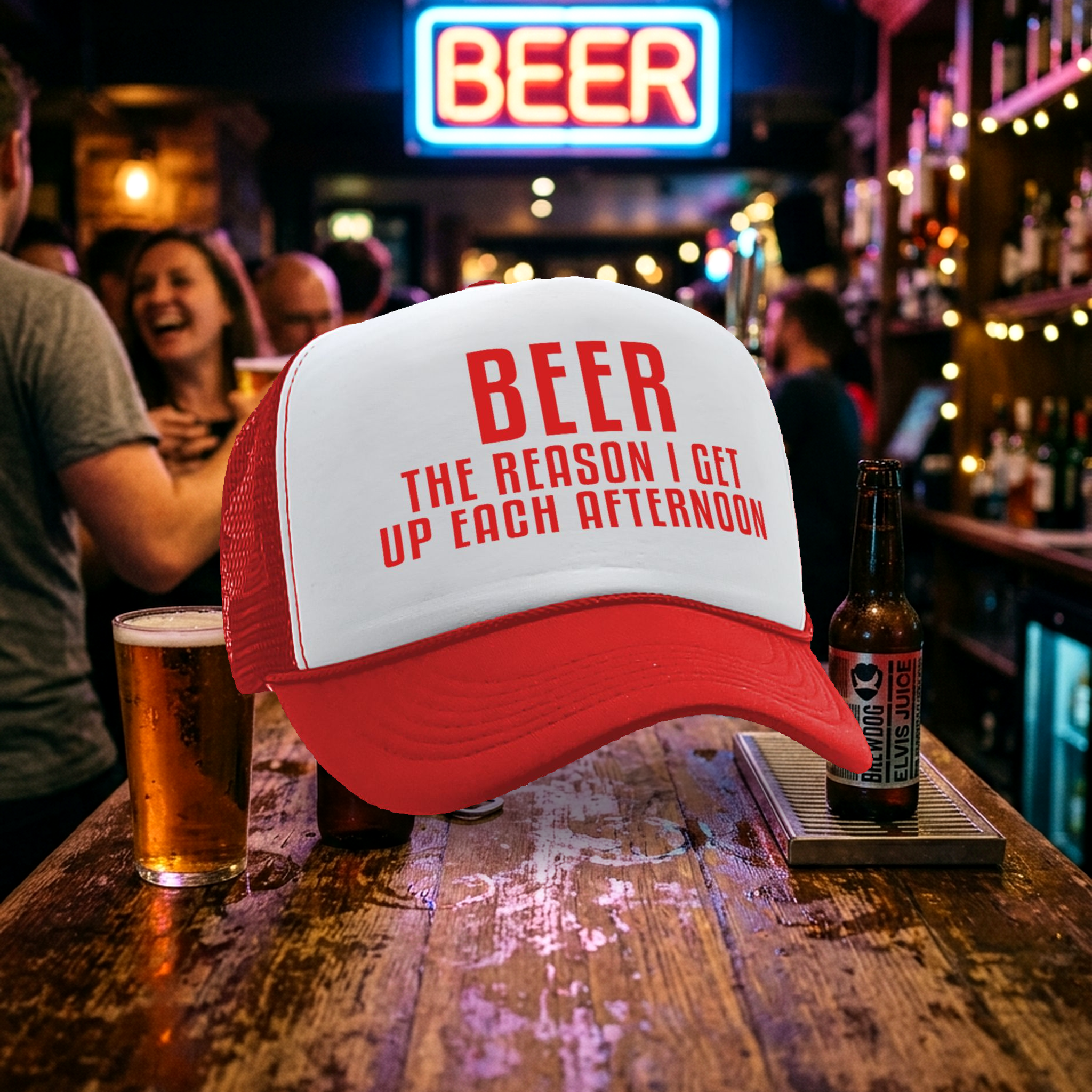 BEER - The Reason I Get up each AFTERNOON - Vintage Retro Style Trucker Cap Hat - Five Panel Retro Style TRUCKER Cap