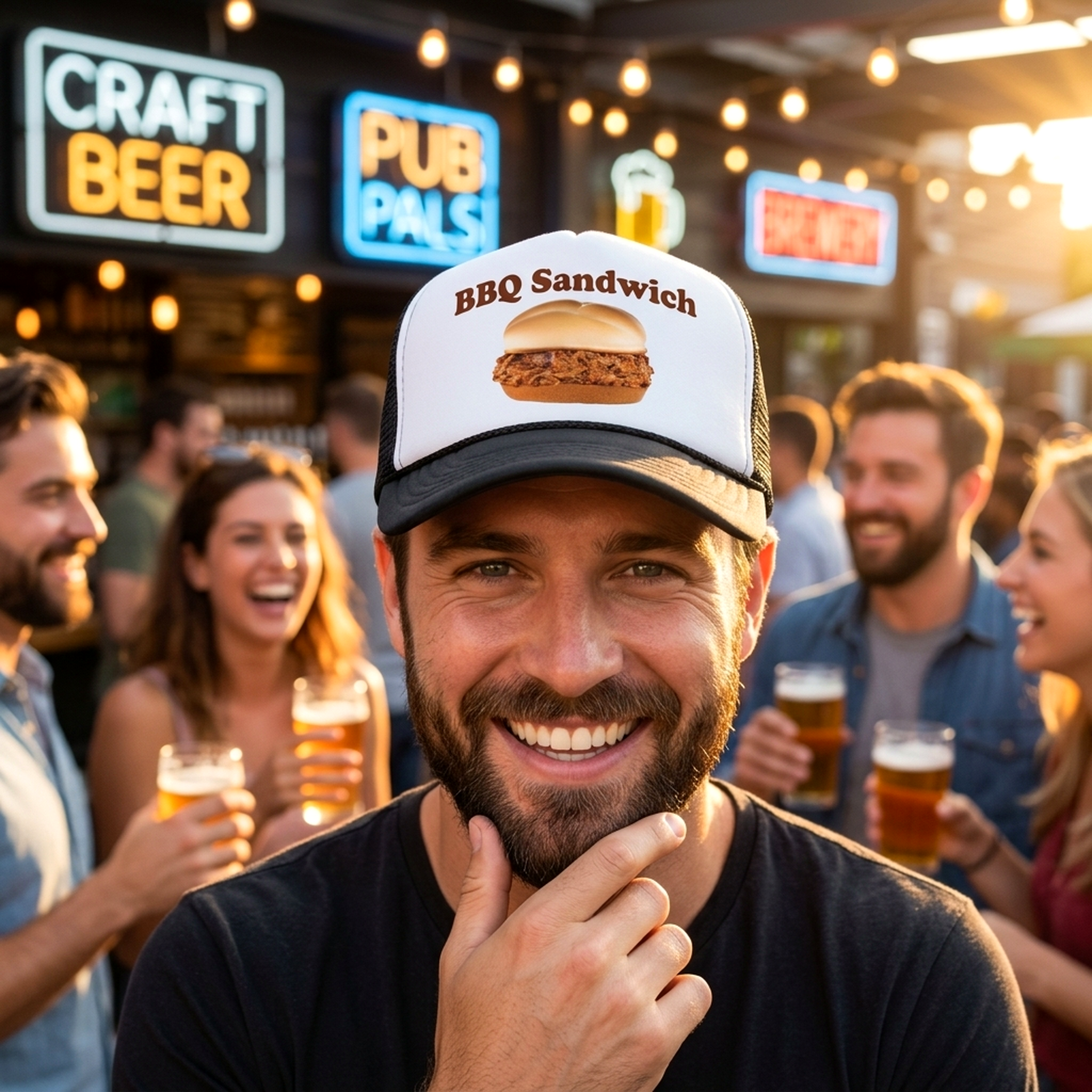 BBQ SANDWICH - concession stand barbecue - Adult Trucker Cap Hat, Black - Five Panel Retro Style TRUCKER Cap