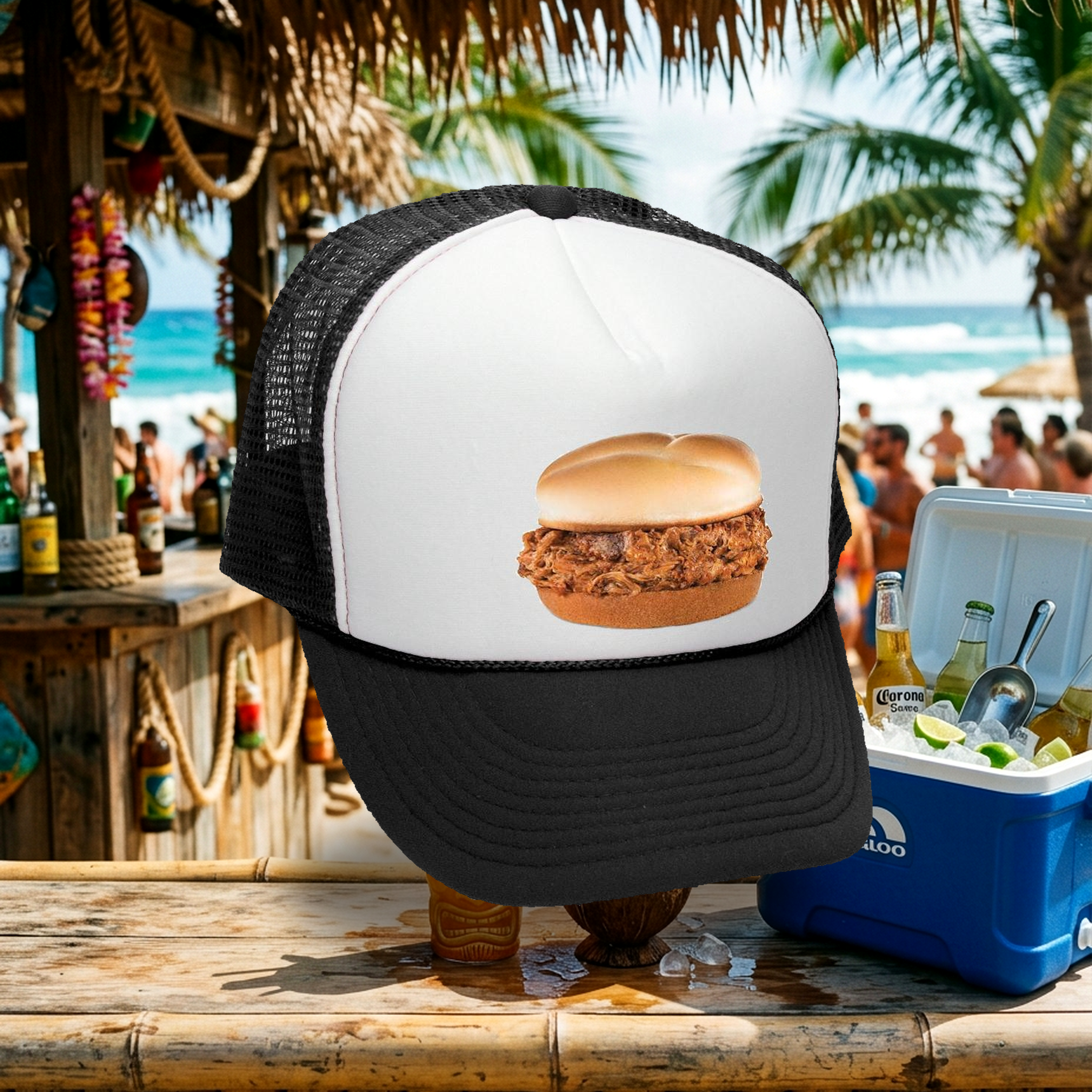 BBQ SANDWICH - concession stand barbecue - Adult Trucker Cap Hat, Black - Five Panel Retro Style TRUCKER Cap