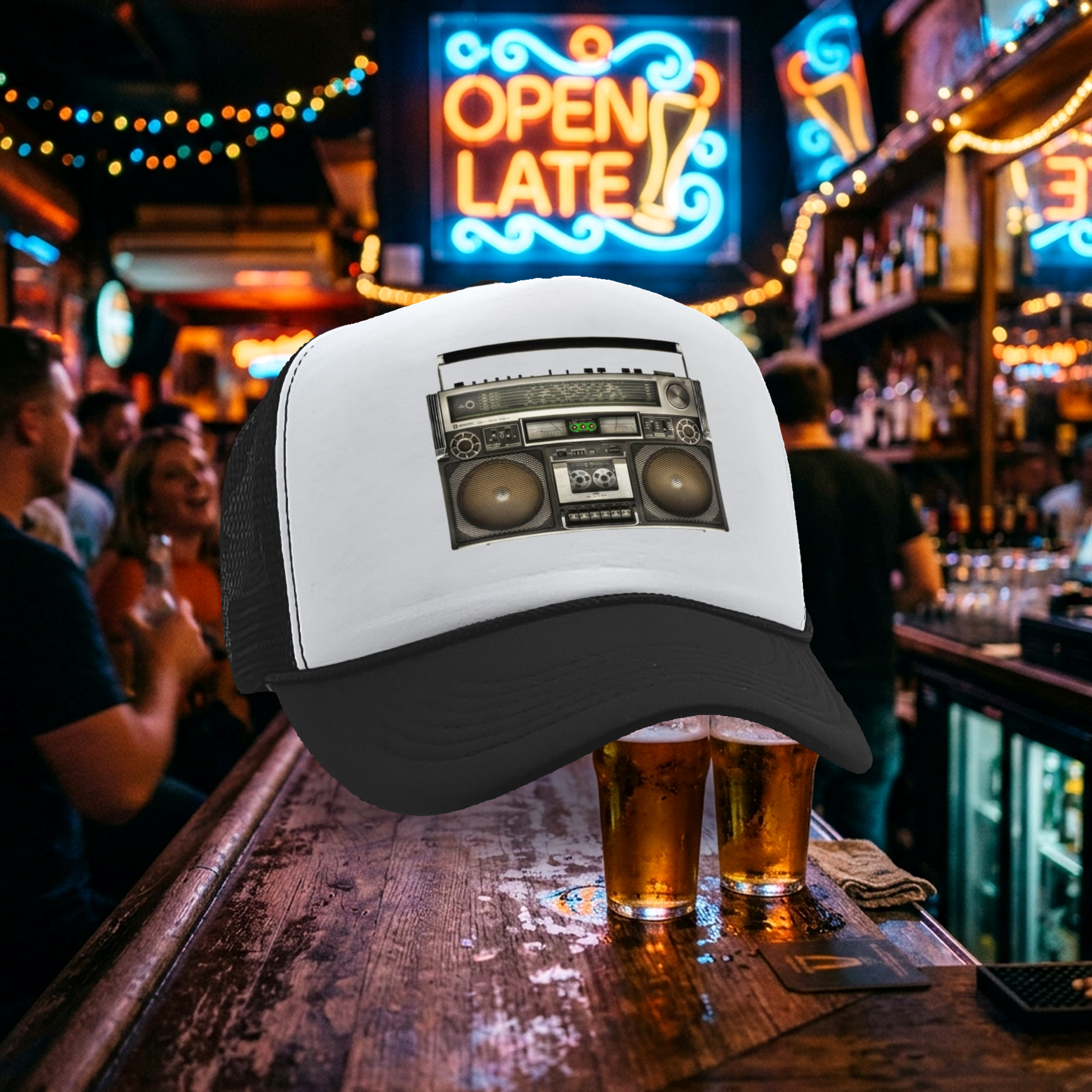 BOOMBOX - classic 80's 90's breakdancing - Vintage Retro Style Trucker Cap Hat - Five Panel Retro Style TRUCKER Cap