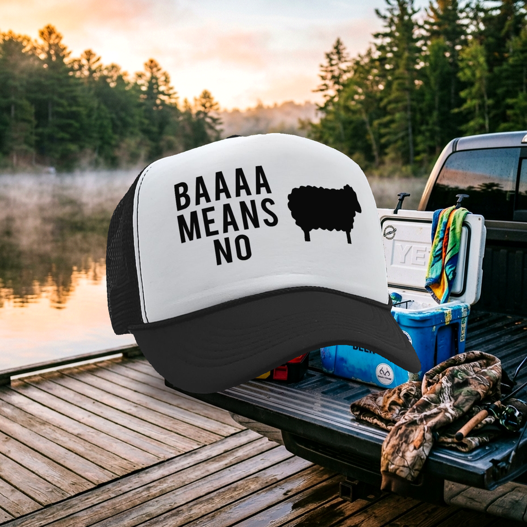 BAAAAAA MEANS NO - sheep parody joke gag - Vintage Retro Style Trucker Cap Hat - Five Panel Retro Style TRUCKER Cap