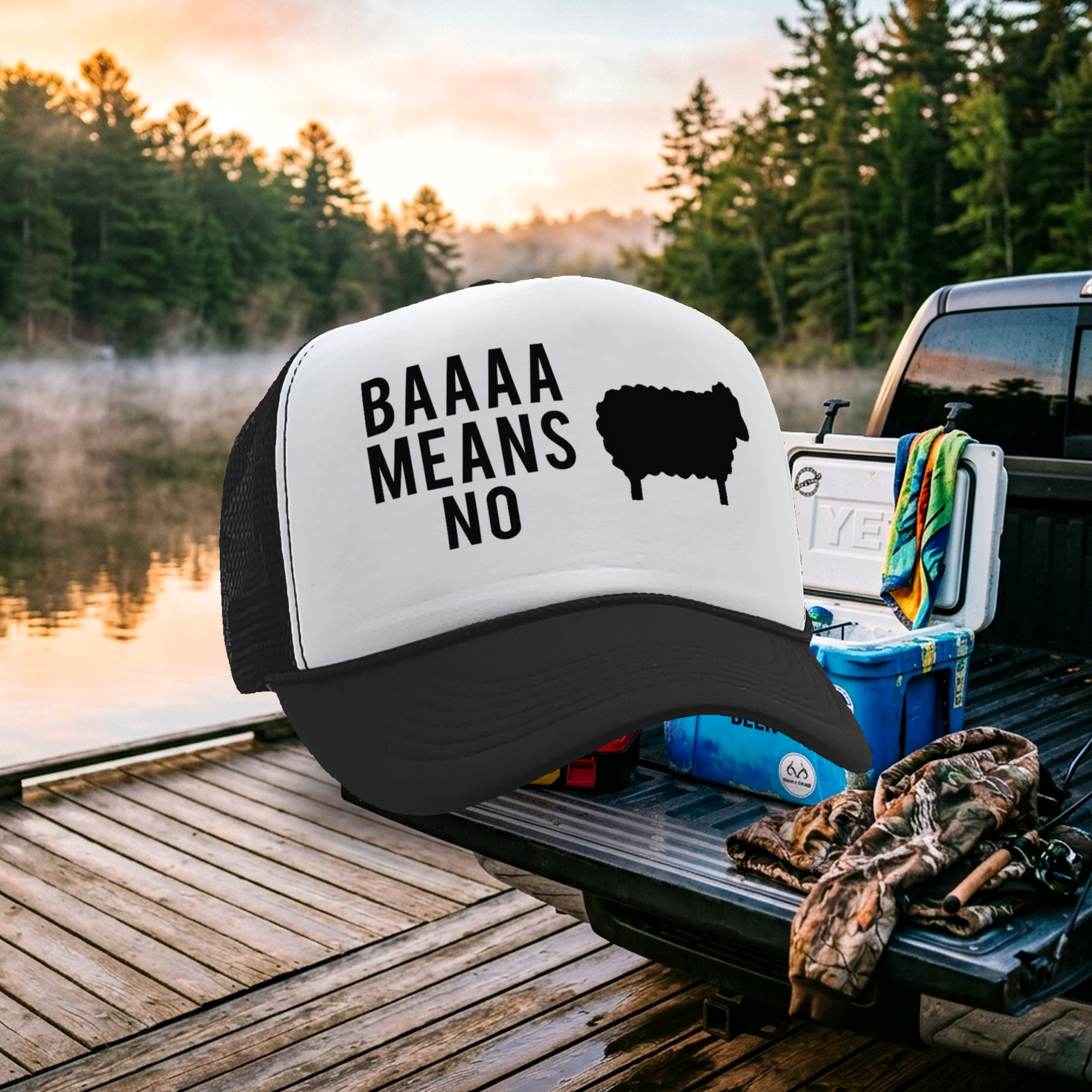 BAAAAAA MEANS NO - sheep parody joke gag - Vintage Retro Style Trucker Cap Hat - Five Panel Retro Style TRUCKER Cap