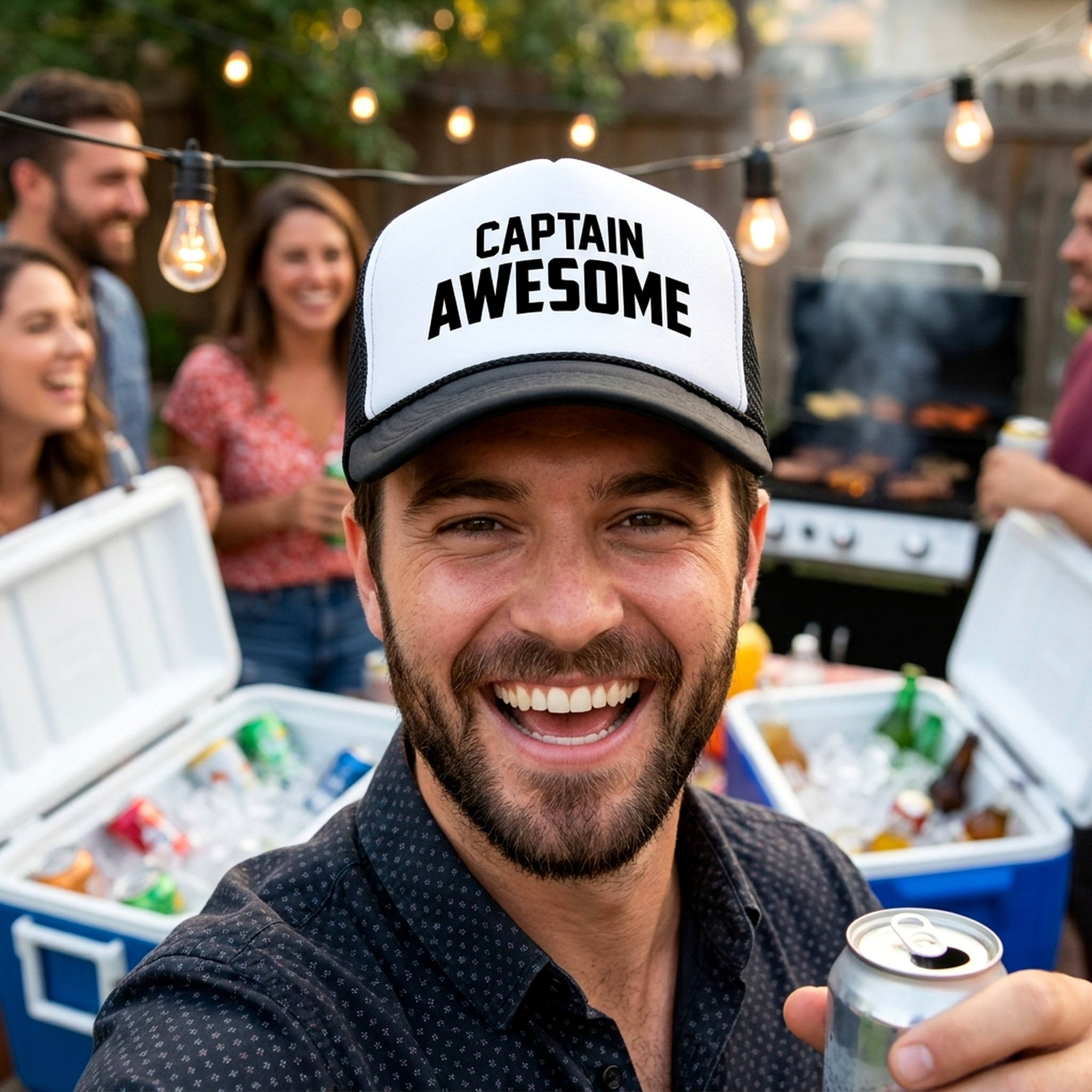 CAPTAIN AWESOME - Retro Vintage Mesh Trucker Cap Hat - Five Panel Retro Style TRUCKER Cap