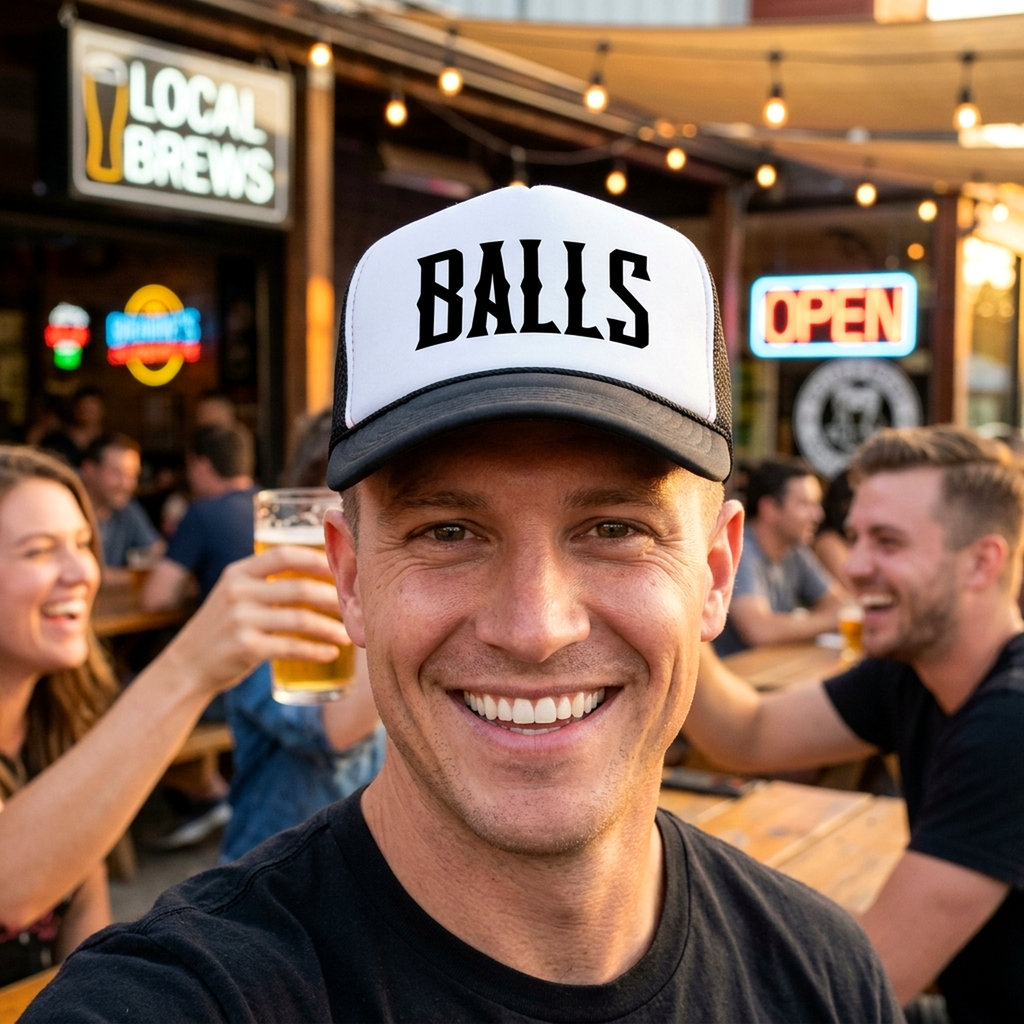 BALLS - Retro Vintage Mesh Trucker Cap Hat - Five Panel Retro Style TRUCKER Cap