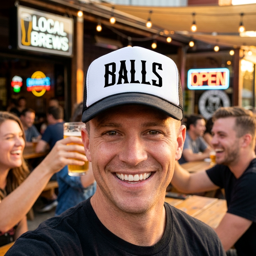 BALLS - Retro Vintage Mesh Trucker Cap Hat - Five Panel Retro Style TRUCKER Cap