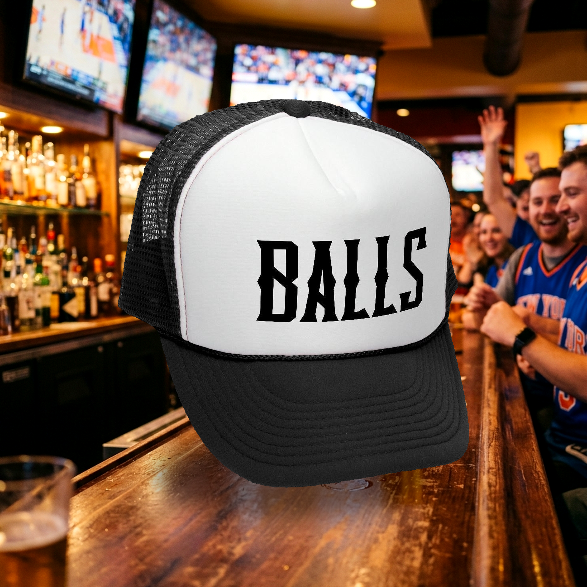 BALLS - Retro Vintage Mesh Trucker Cap Hat - Five Panel Retro Style TRUCKER Cap