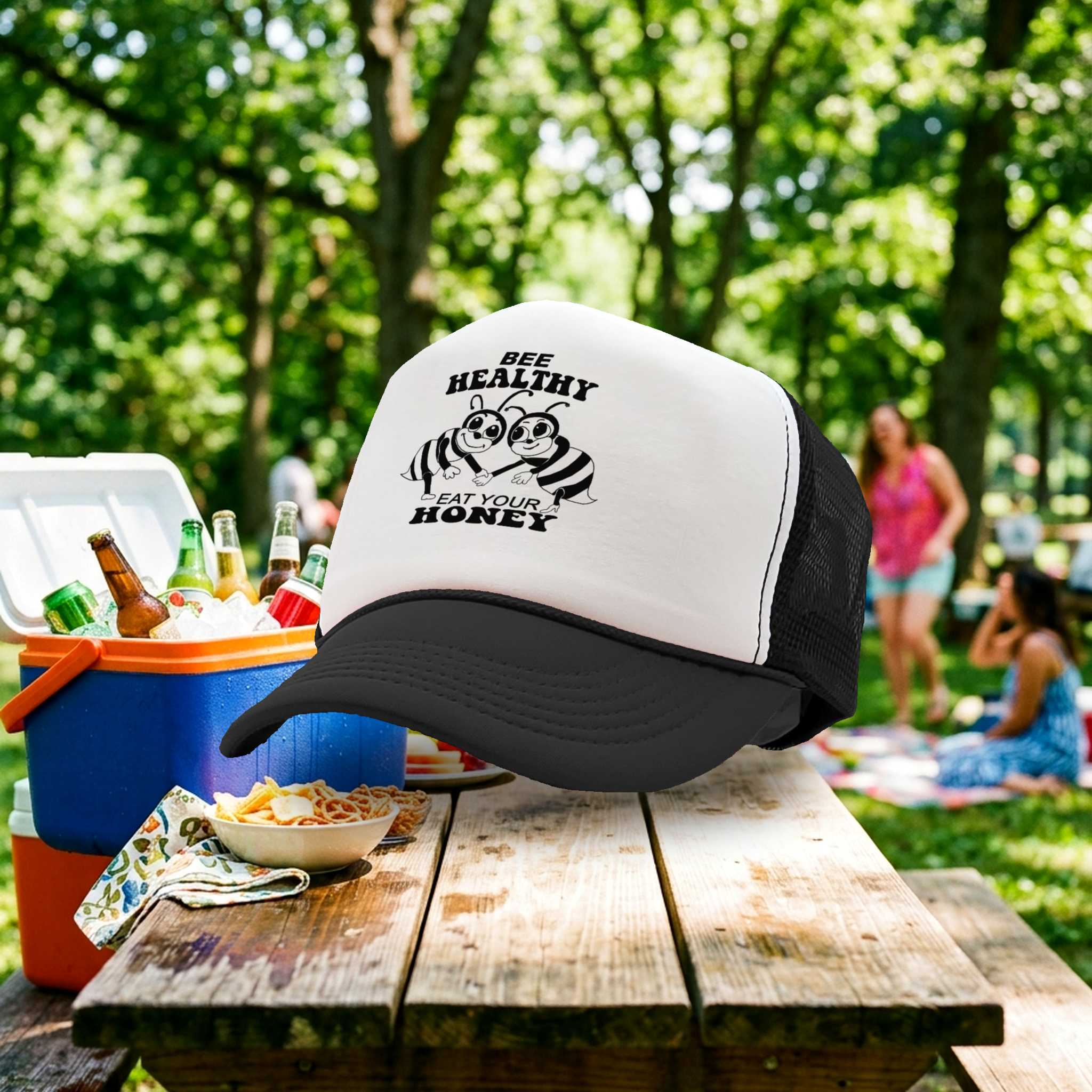 BEE HEALTHY - Eat Your Honey - Vintage Retro Style Trucker Cap Hat - Five Panel Retro Style TRUCKER Cap