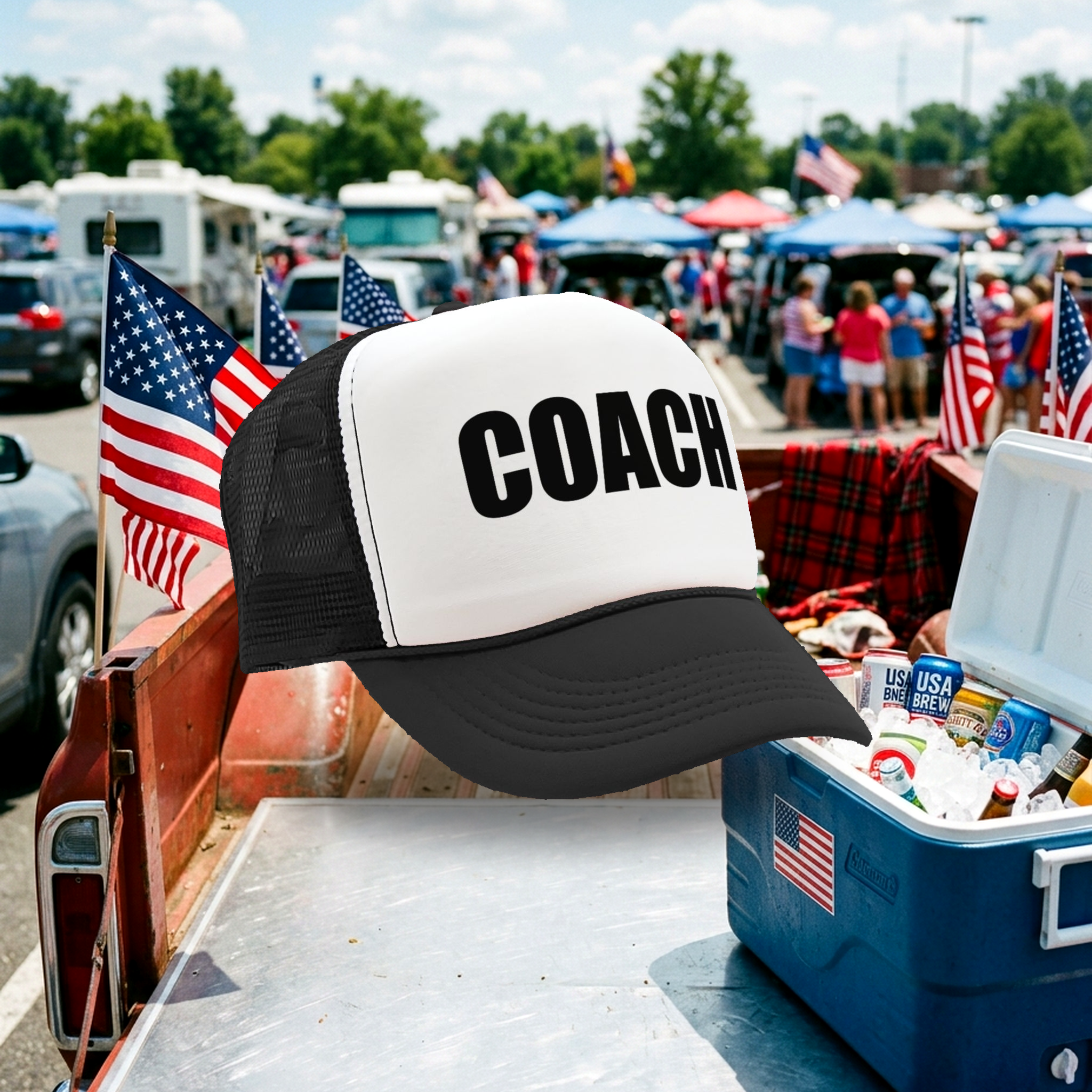 COACH - football baseball basketball sports - Vintage Retro Style Trucker Cap Hat - Five Panel Retro Style TRUCKER Cap