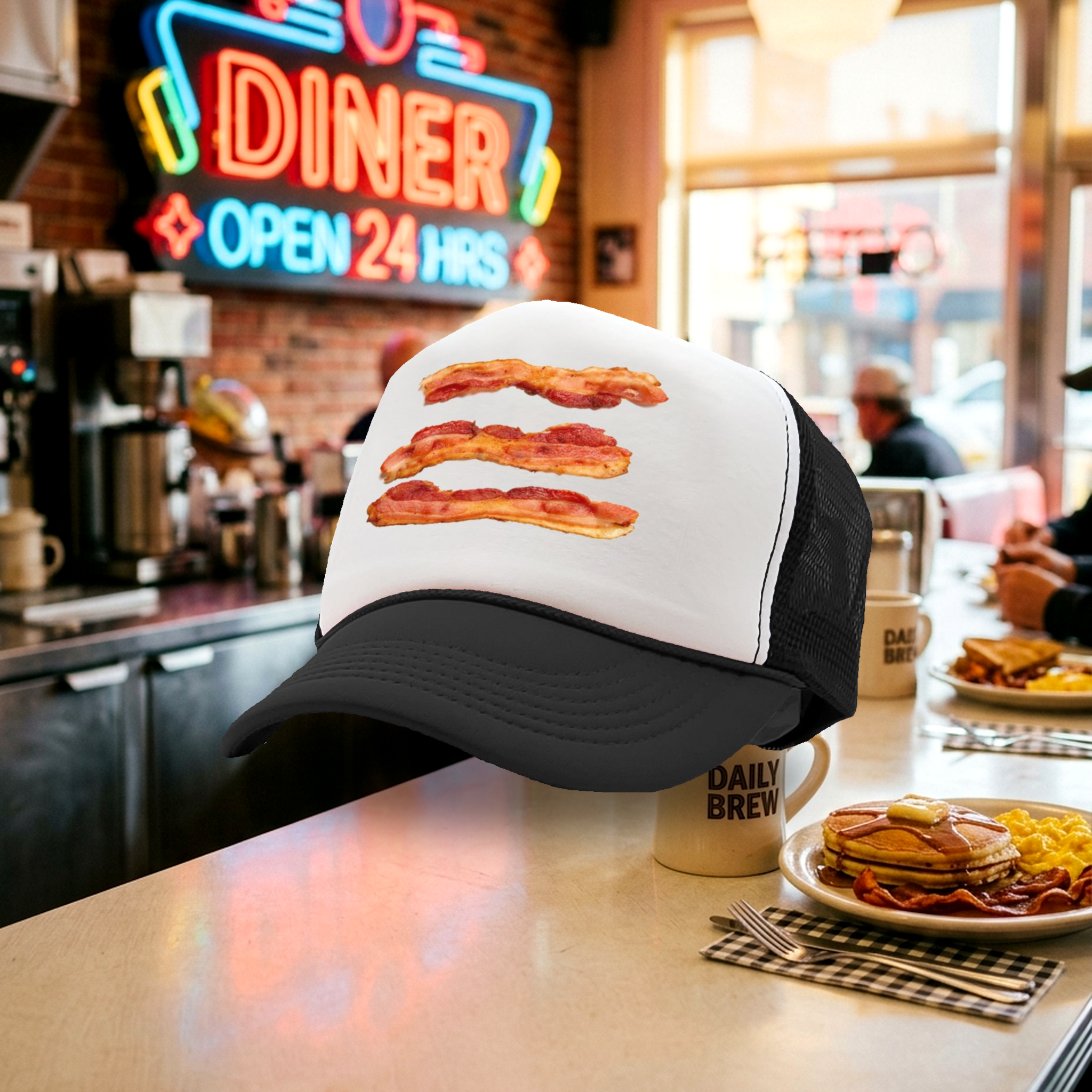 BACON - delicious breakfast ham - Vintage Retro Style Trucker Cap Hat - Five Panel Retro Style TRUCKER Cap