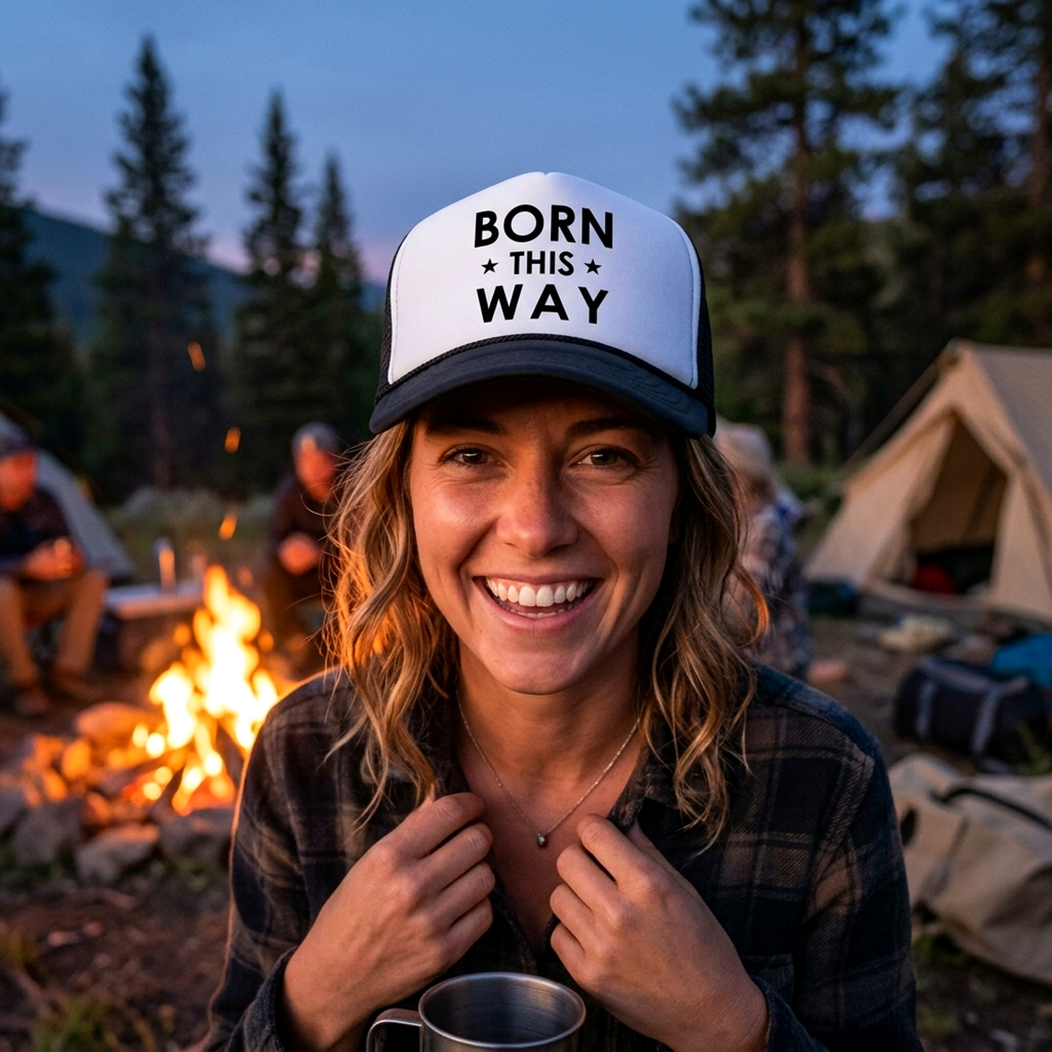 Born This Way Trucker Hat - Retro Vintage Style Trucker Cap Hat - Five Panel Retro Style TRUCKER Cap