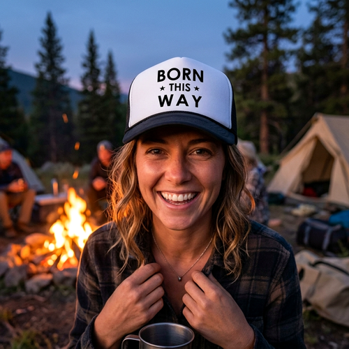 Born This Way Trucker Hat - Retro Vintage Style Trucker Cap Hat - Five Panel Retro Style TRUCKER Cap
