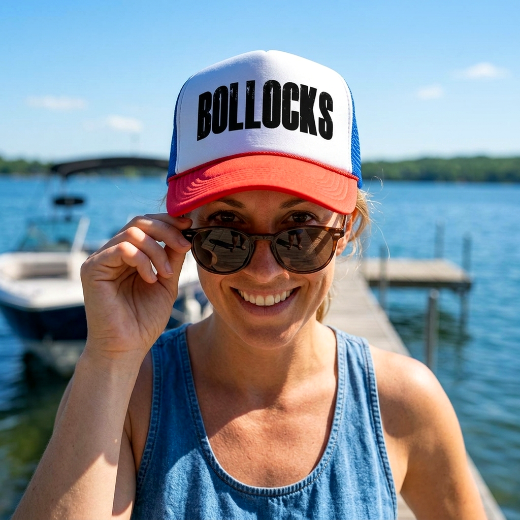 BOLLOCKS - british humor funny joke gag - Vintage Retro Style Trucker Cap Hat - Five Panel Retro Style TRUCKER Cap