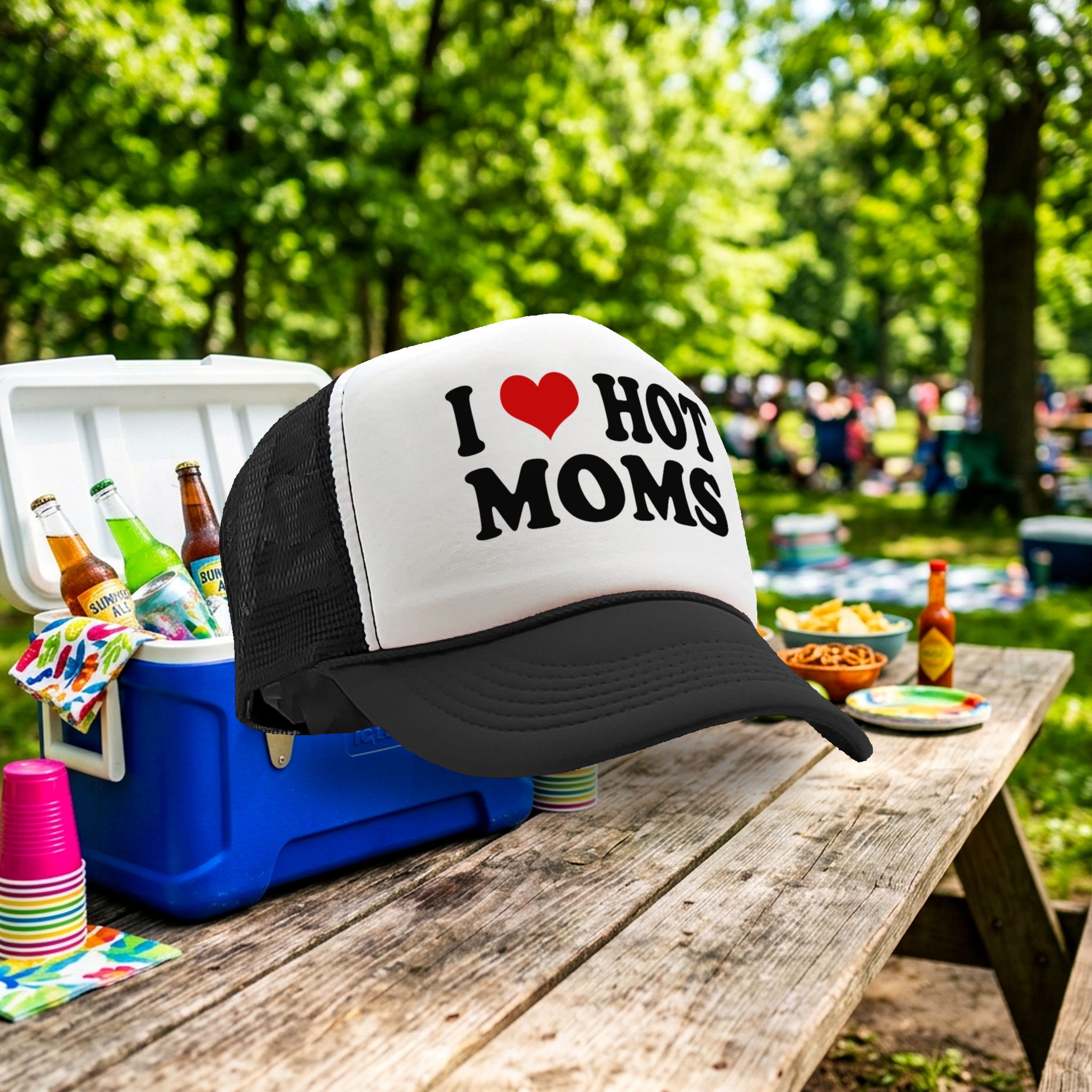 I Heart Hot Moms - Single Sexy Milf Hunter Mom - Vintage Retro Style Trucker Cap Hat - Five Panel Retro Style TRUCKER Cap