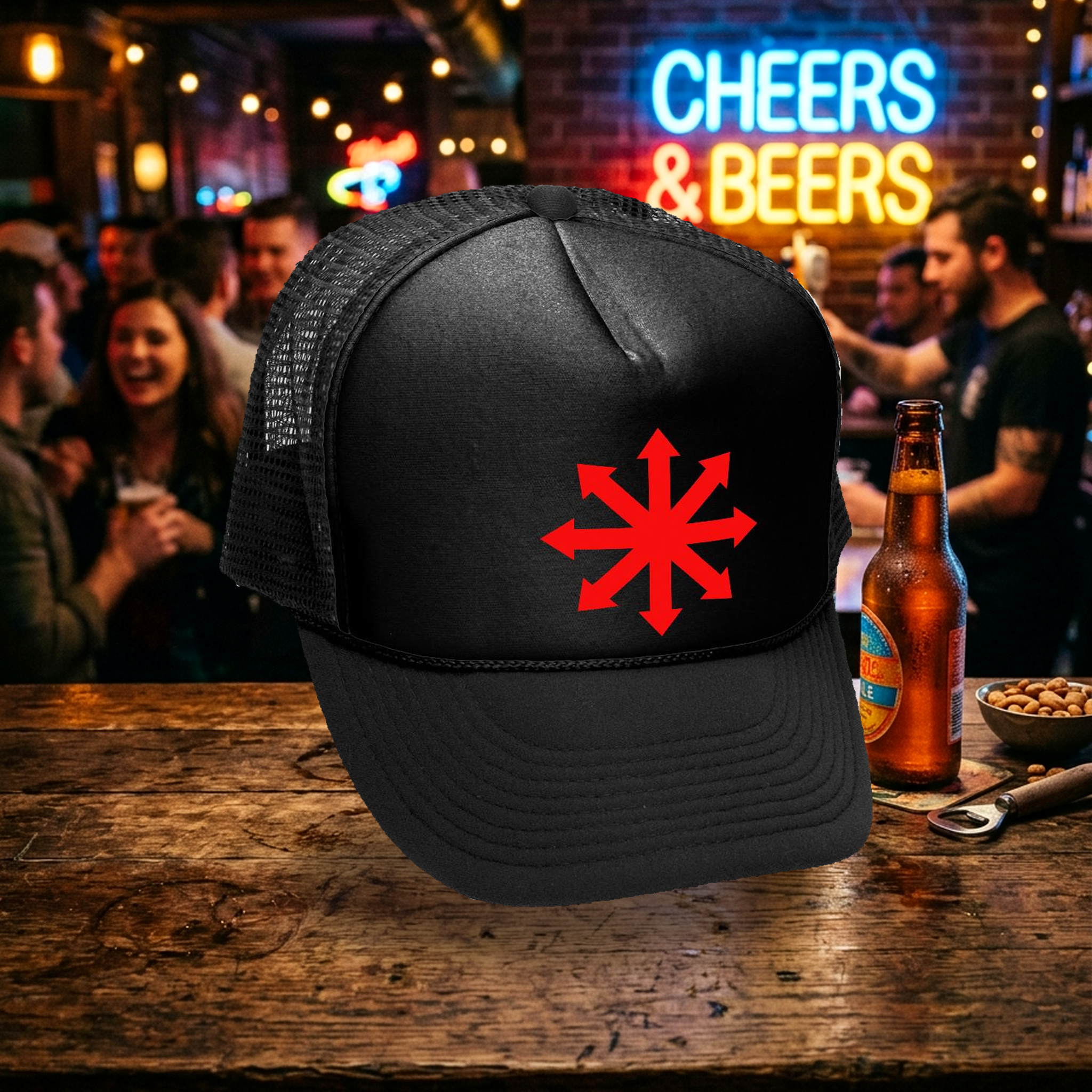 CHAOS - Buddhist 8 fold path Trucker Hat - Mesh Cap - Flat Bill Snap Back 5 Panel Hat