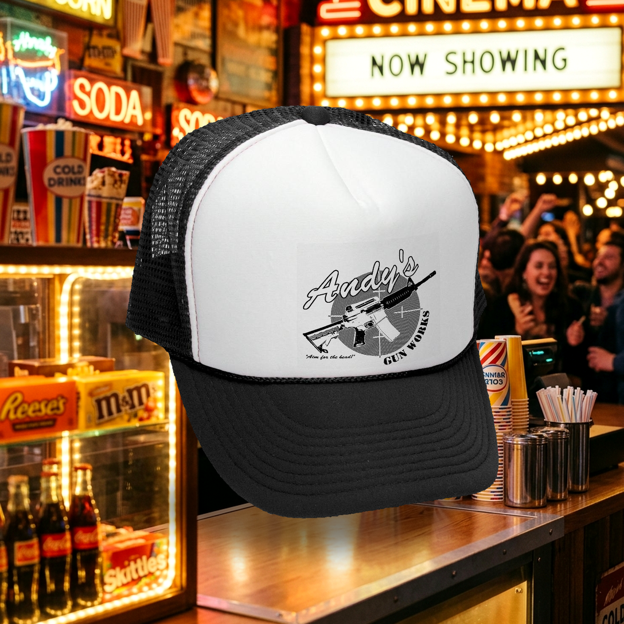 Andy's Gun Works Trucker Hat Dawn Zombie - Mesh Cap - Flat Bill Snap Back 5 Panel Hat