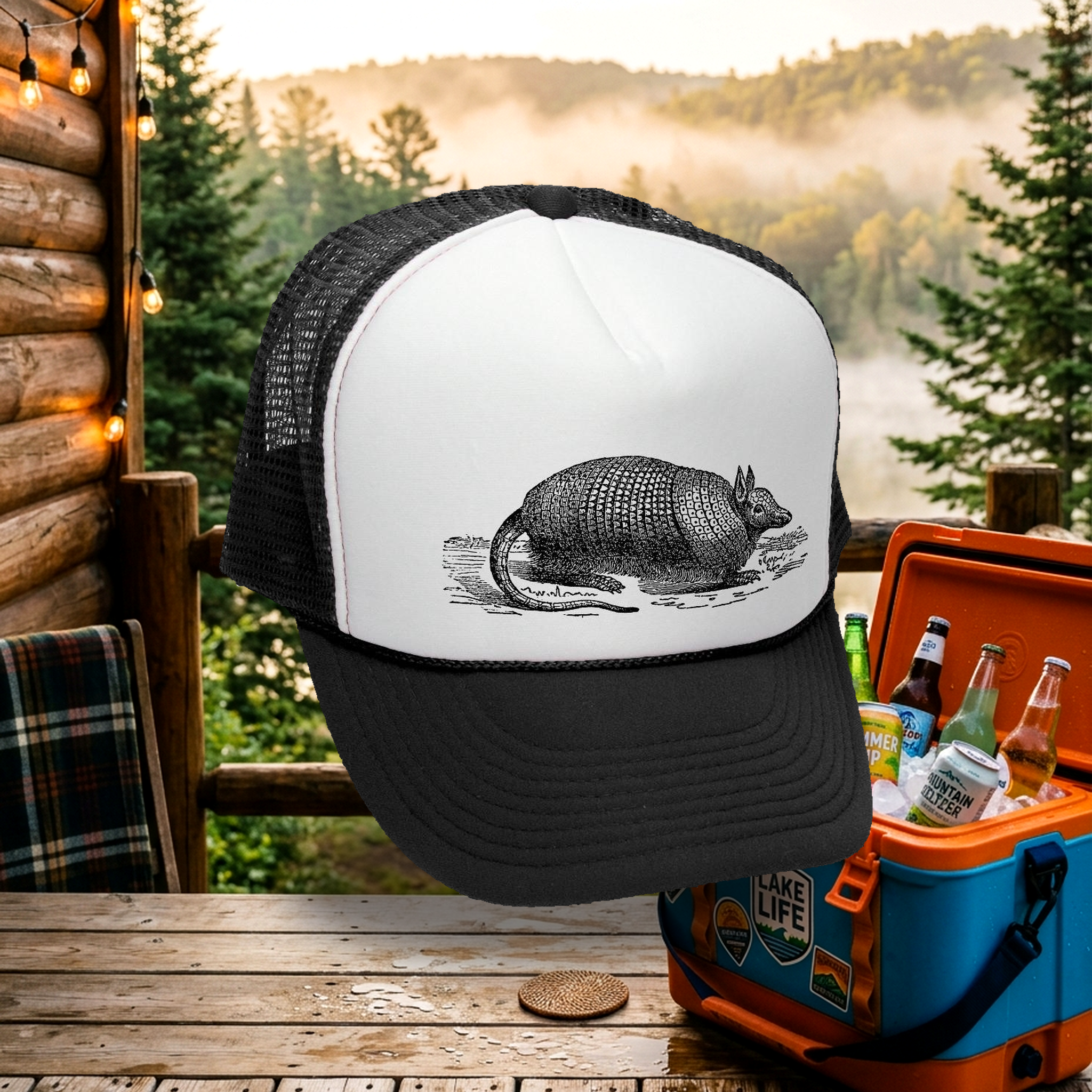 Armadillo Trucker Hat - Mesh Cap - Flat Bill Snap Back 5 Panel Hat