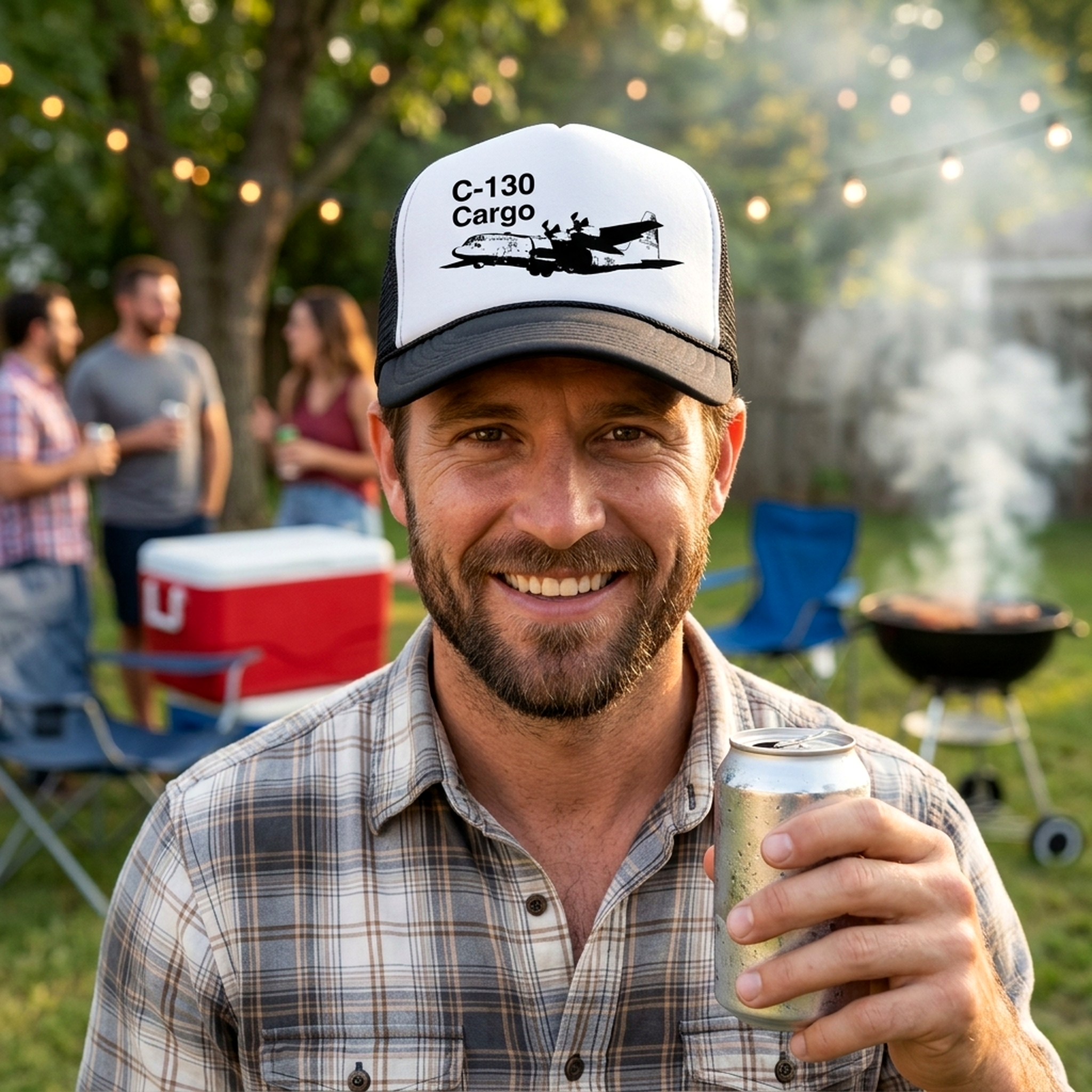 C-130 Cargo Trucker Hat - Mesh Cap - Flat Bill Snap Back 5 Panel Hat