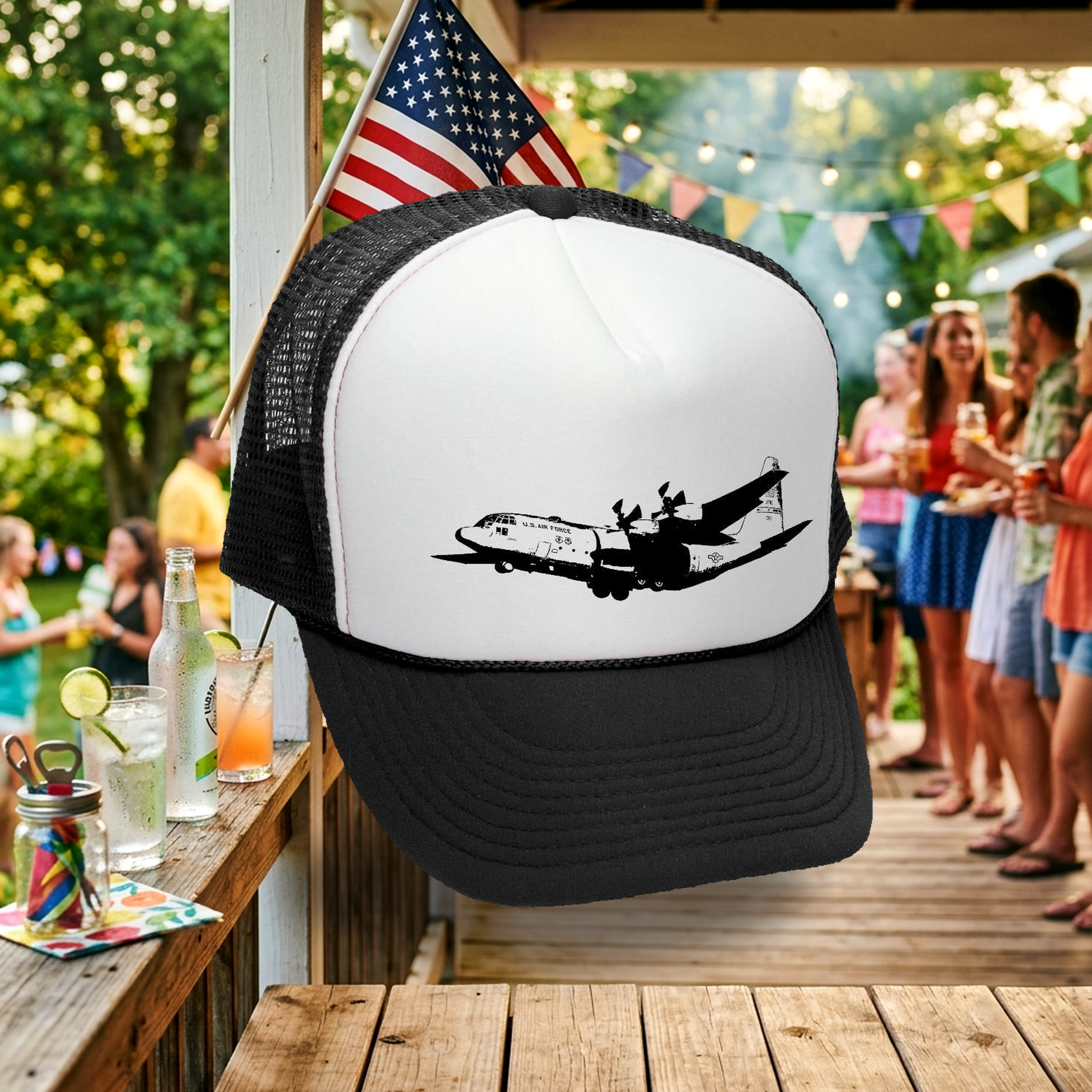 C-130 Cargo Trucker Hat - Mesh Cap - Flat Bill Snap Back 5 Panel Hat