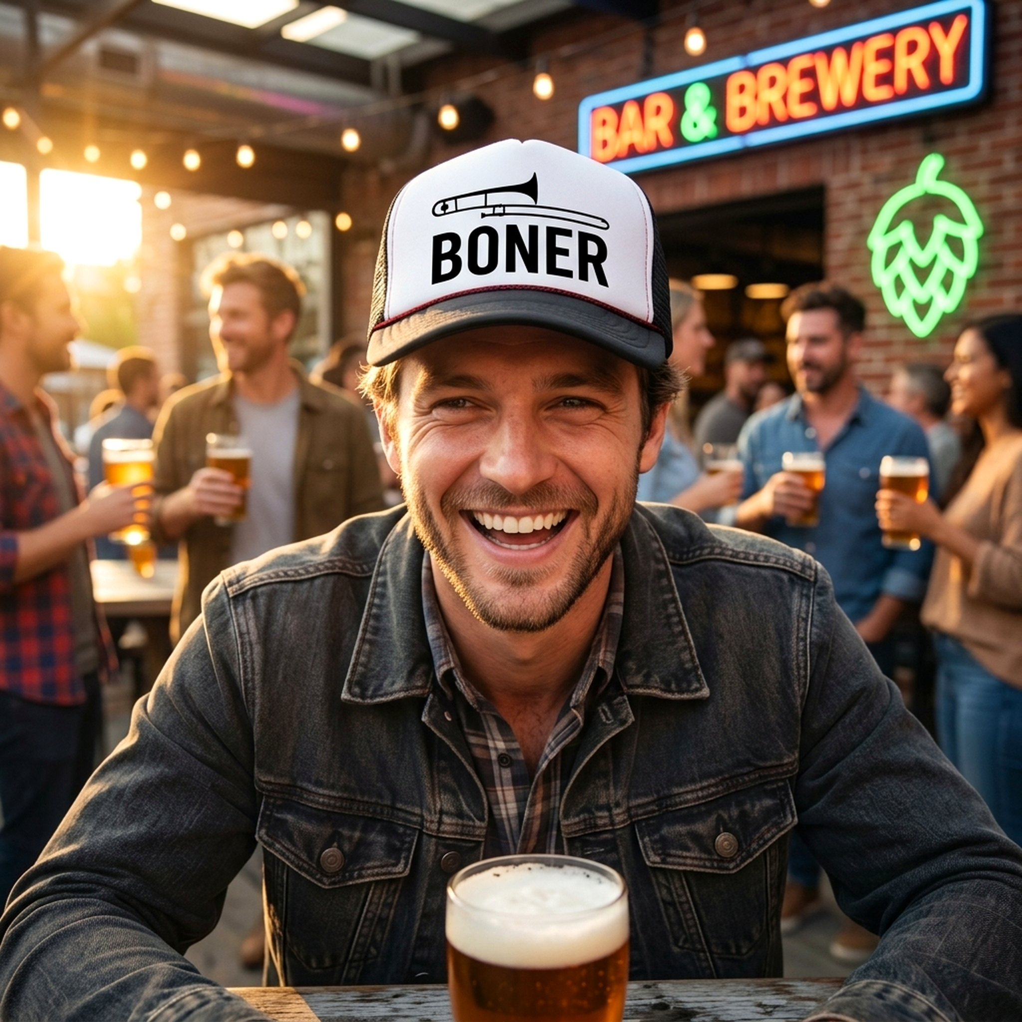 Boner Trucker Hat - Mesh Cap - Flat Bill Snap Back 5 Panel Hat