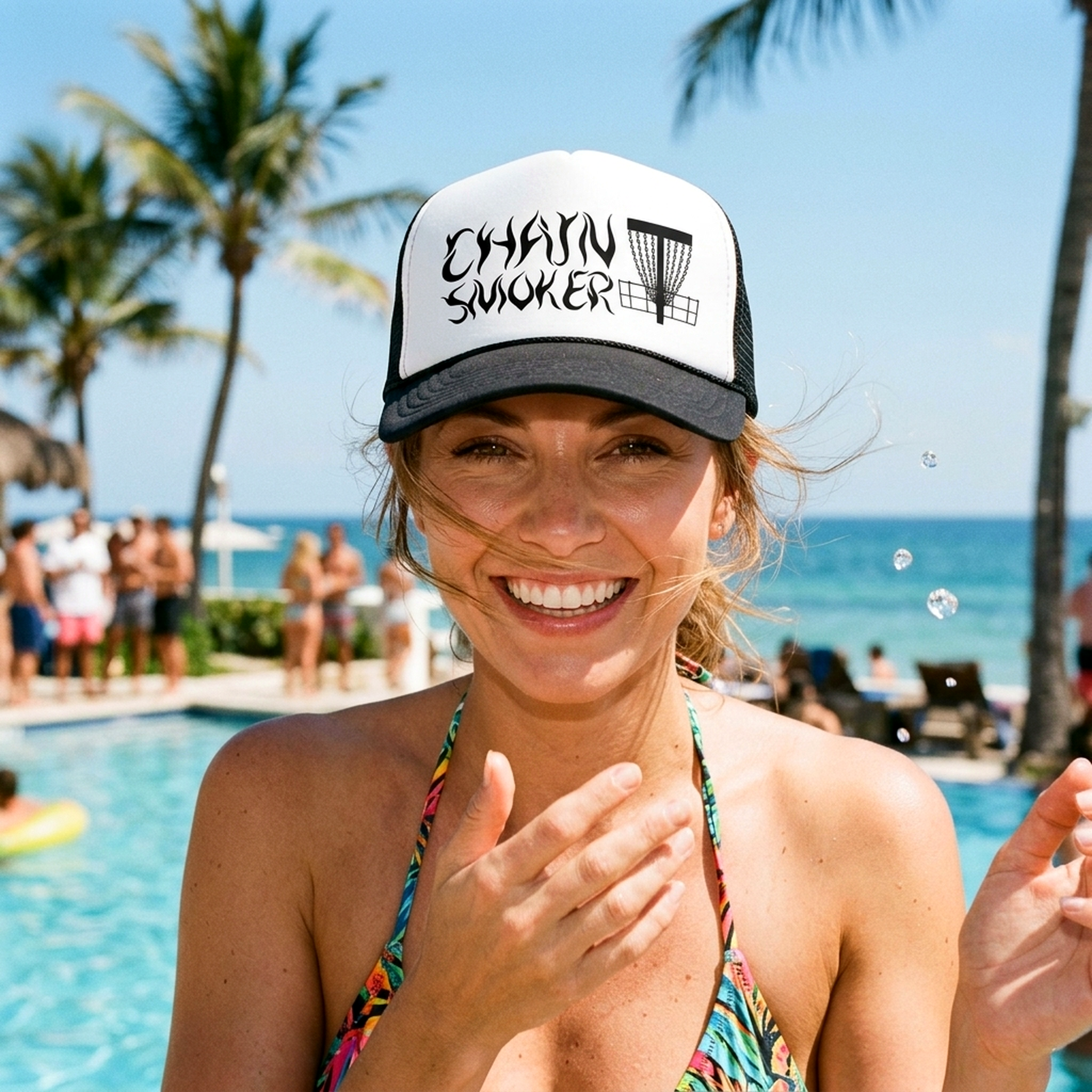 Chain Smoker Trucker Hat - Mesh Cap - Flat Bill Snap Back 5 Panel Hat