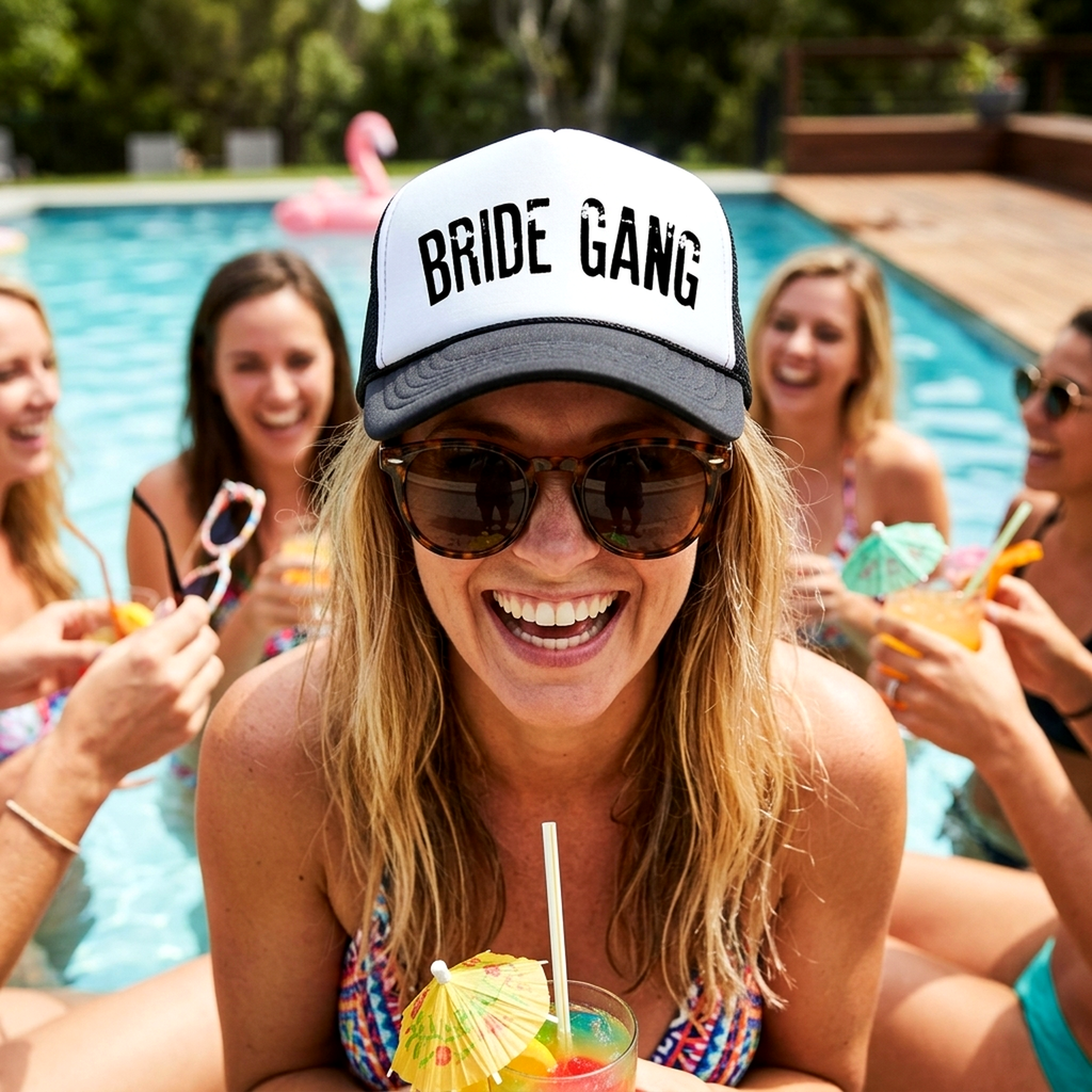 Bride Gang Trucker Hat - Flat Bill Snap Back 5 Panel Hat