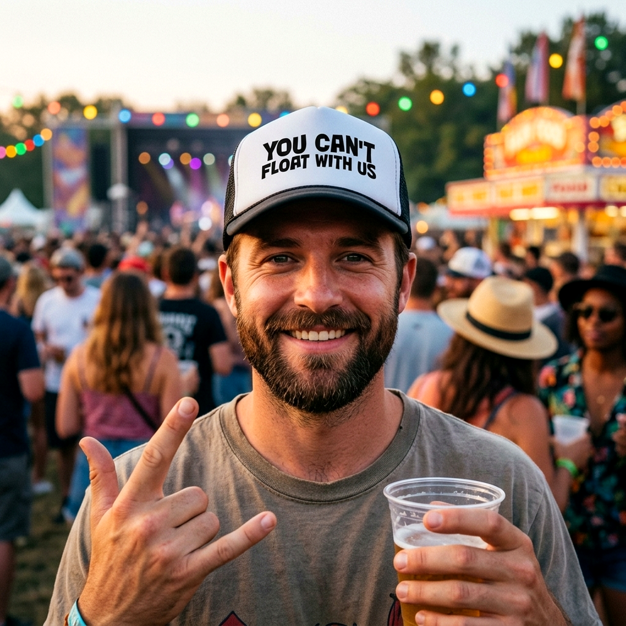 You Can't FLOAT With Us - Retro Vintage Mesh Trucker Cap Hat - Five Panel Retro Style TRUCKER Cap