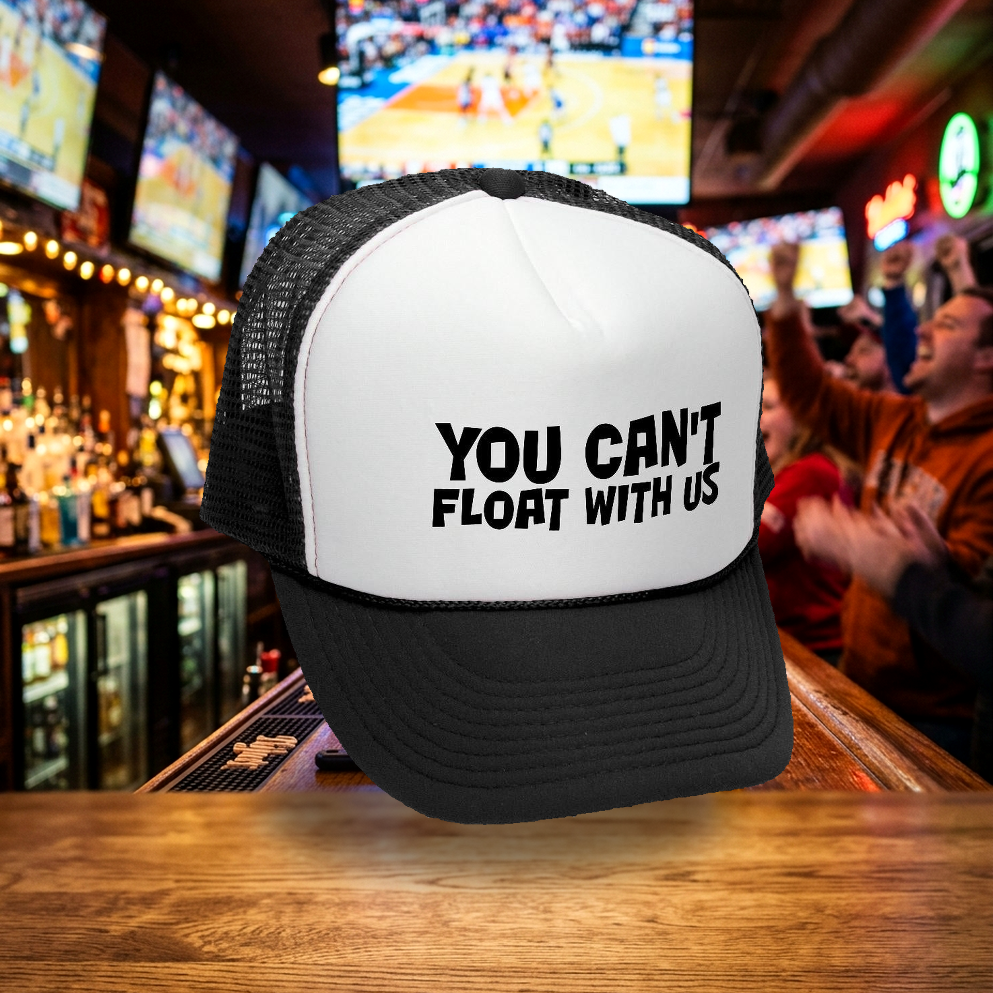 You Can't FLOAT With Us - Retro Vintage Mesh Trucker Cap Hat - Five Panel Retro Style TRUCKER Cap