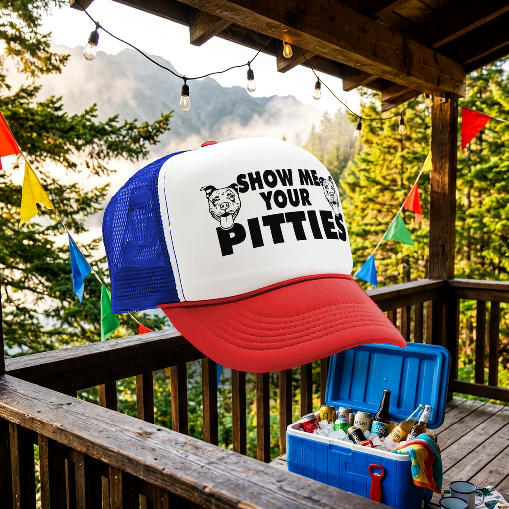 Show Me Your PITTIES - pit bull dog pitbull love - Vintage Retro Style Trucker Cap Hat - Five Panel Retro Style TRUCKER Cap
