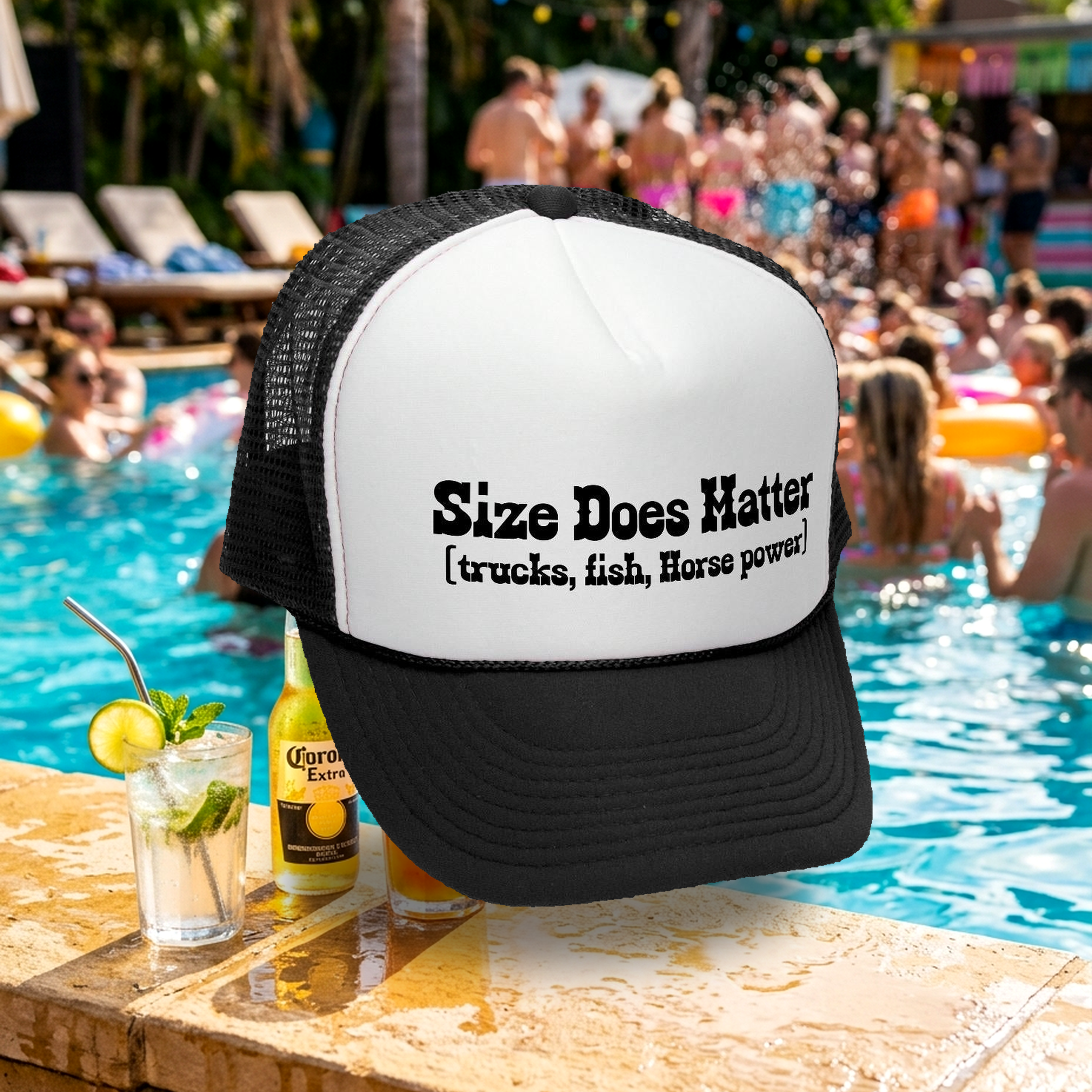 Size Does Matter - Mesh Trucker Hat Cap - Five Panel Retro Style TRUCKER Cap