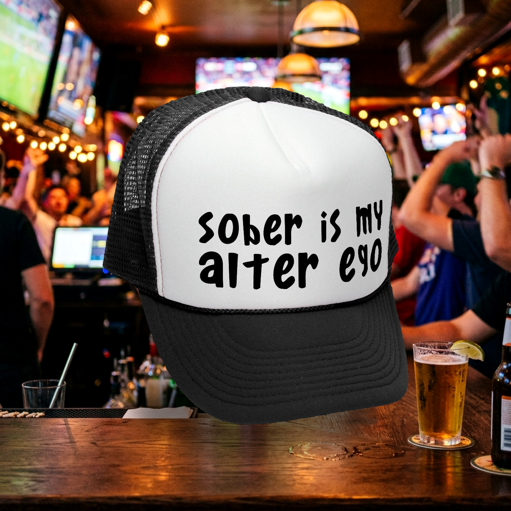 Sober is my alter ego -Mesh Trucker Hat Cap - Five Panel Retro Style TRUCKER Cap