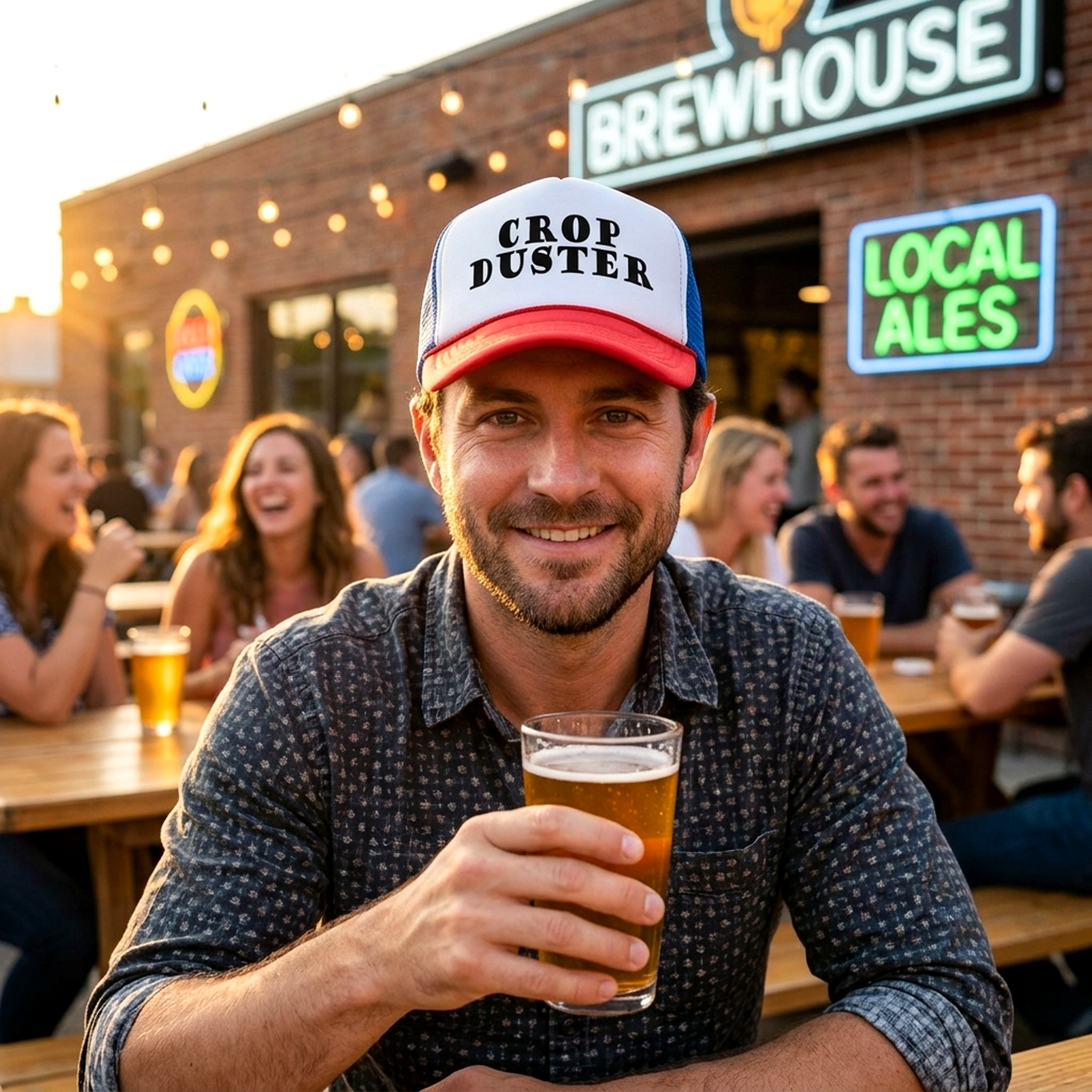 CROP DUSTER - funny fart prank joke - Vintage Retro Style Trucker Cap Hat - Five Panel Retro Style TRUCKER Cap