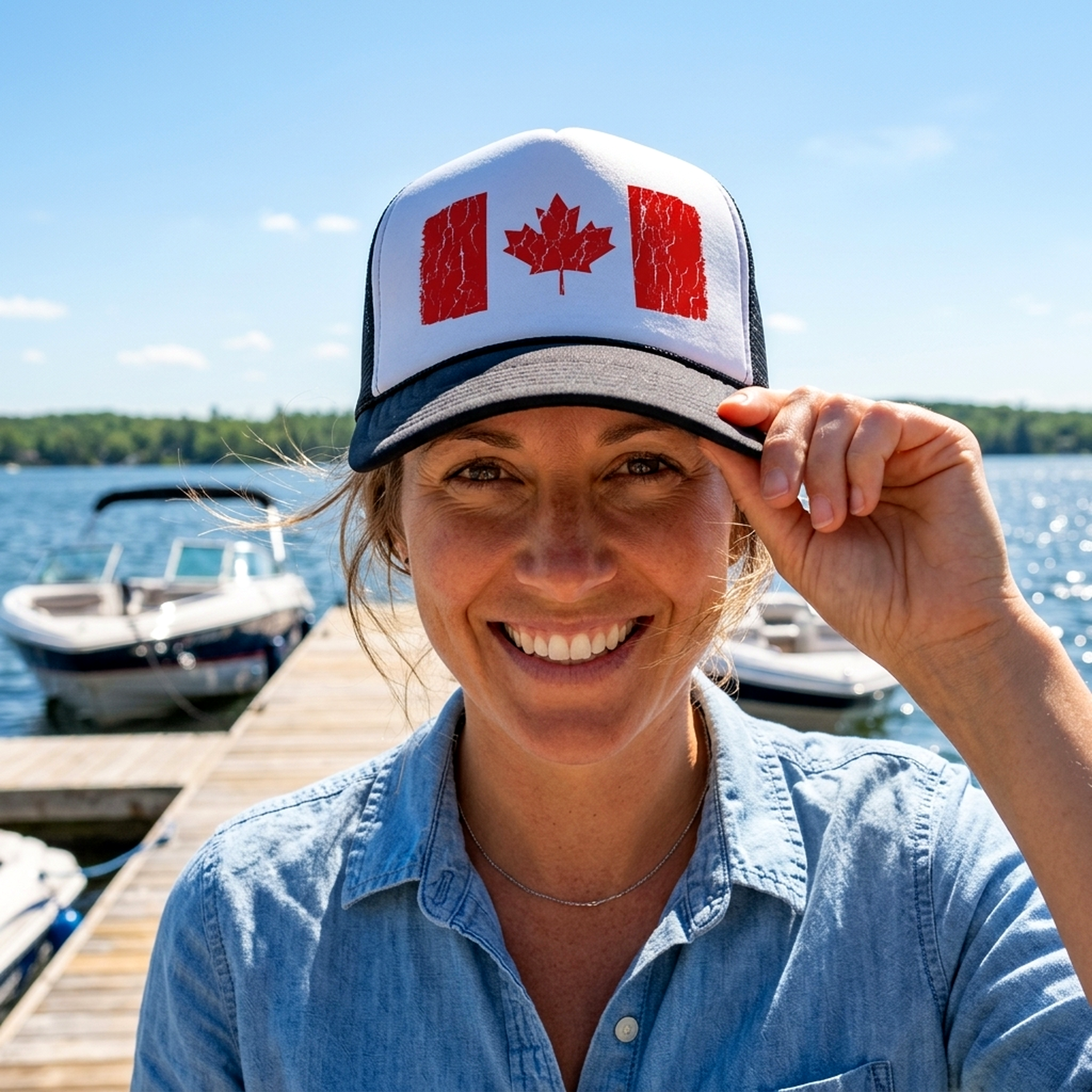 CanadianFlag Trucker Hat - Mesh Cap - Five Panel Retro Style TRUCKER Cap