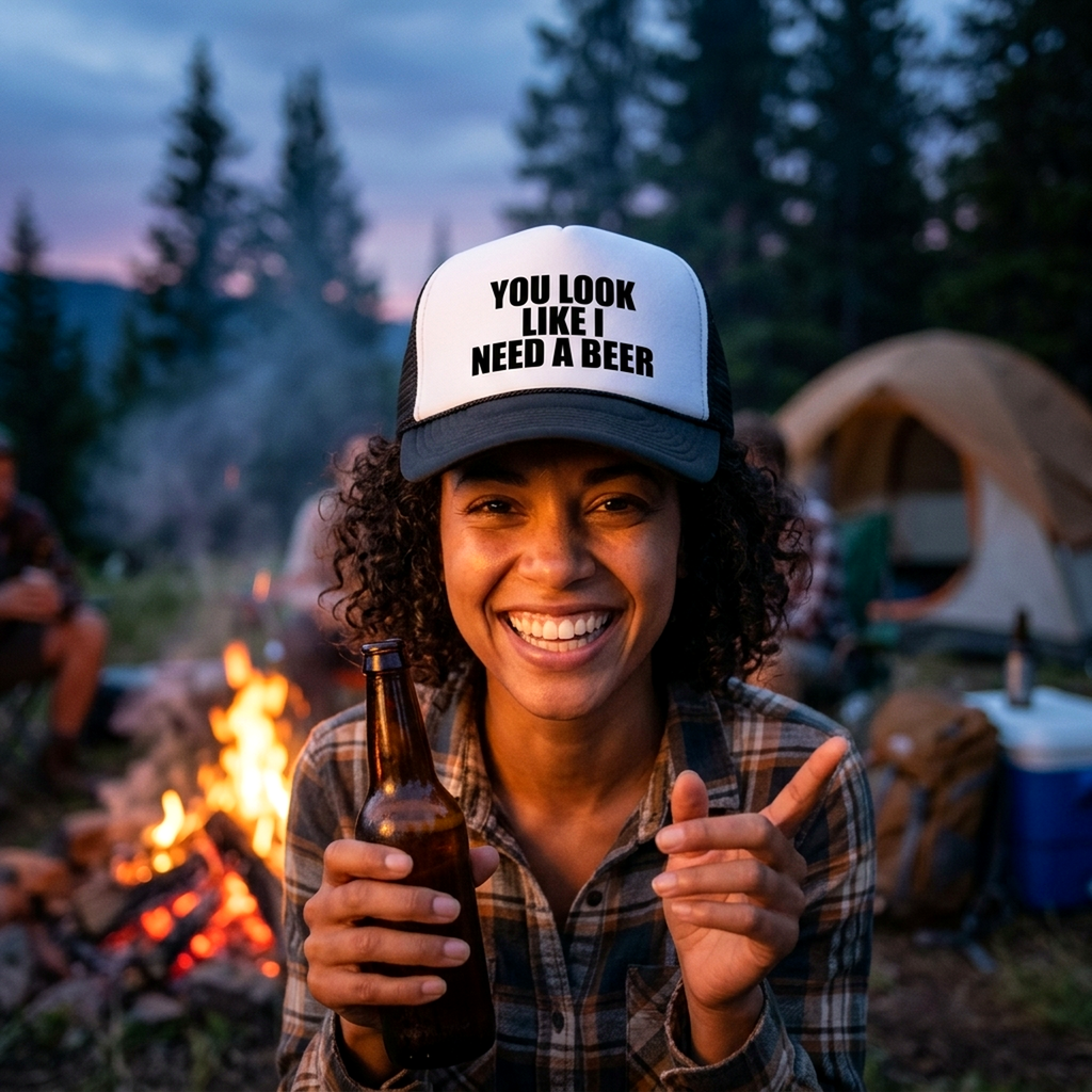 YOU LOOK LIKE I NEED A BEER - Unisex Adult Trucker Cap Hat - Five Panel Retro Style TRUCKER Cap