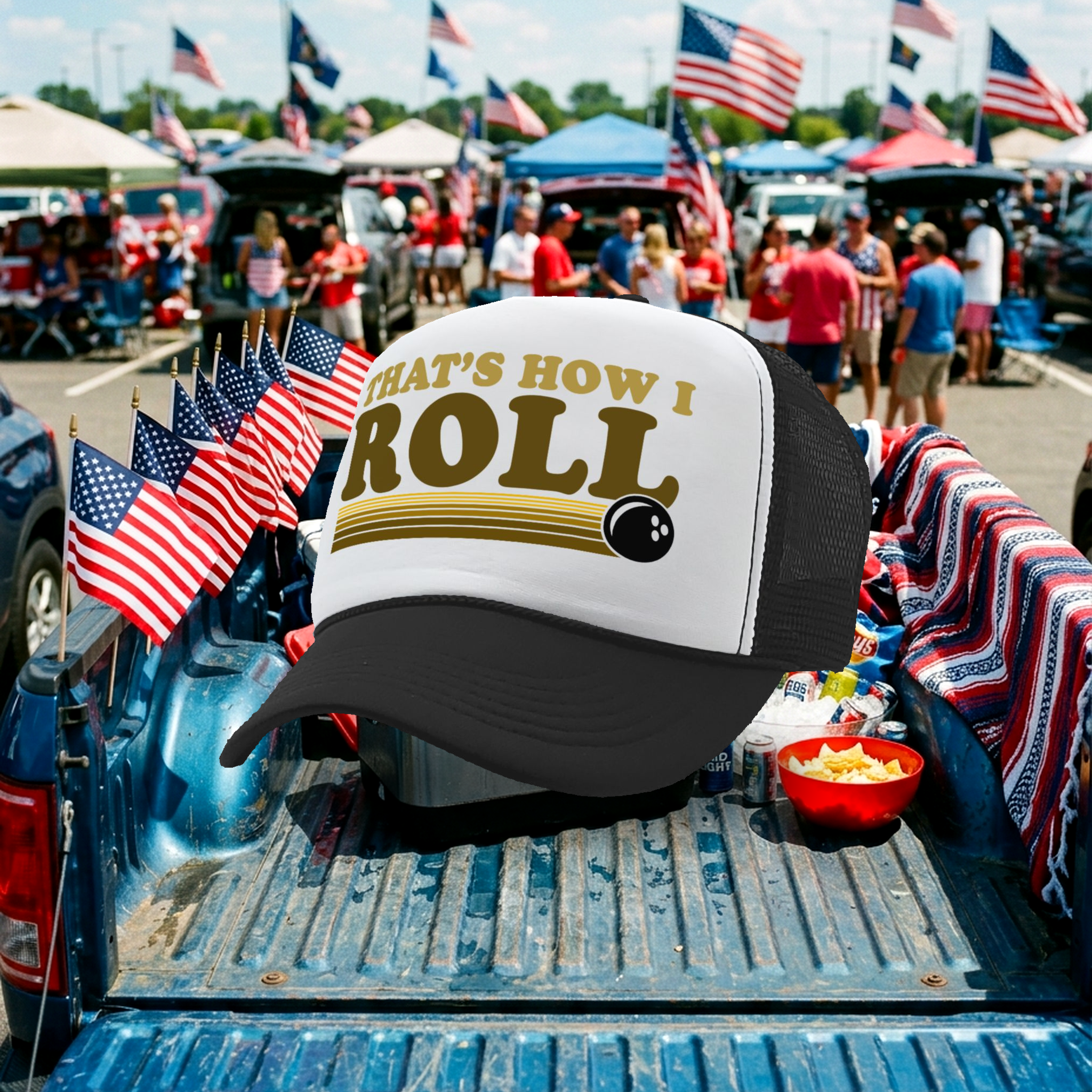 THAT'S HOW I ROLL - bowling retro ball - Vintage Retro Style Trucker Cap Hat - Five Panel Retro Style TRUCKER Cap