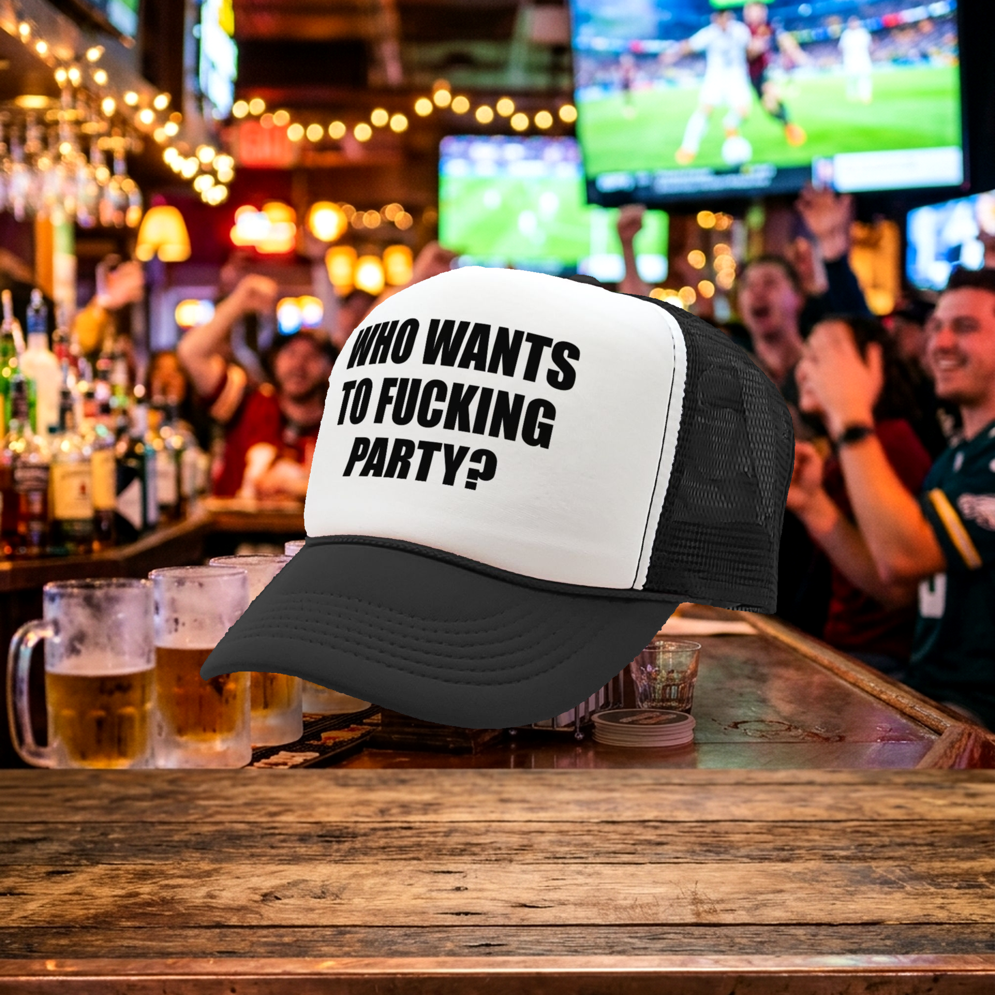 Who Wants To F___ING PARTY - college beer - Vintage Retro Style Trucker Cap Hat - Five Panel Retro Style TRUCKER Cap