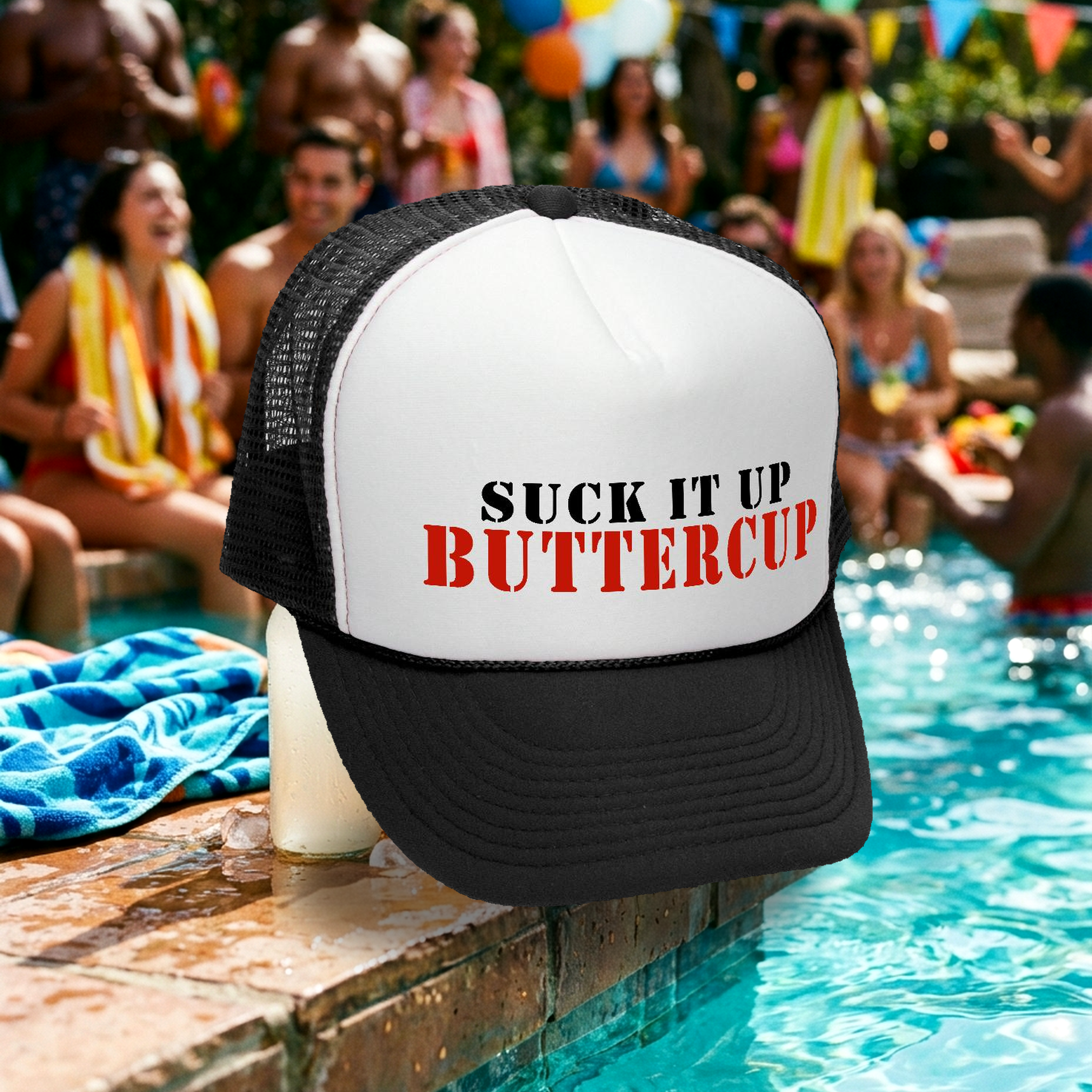 SUCK IT UP BUTTERCUP - Retro Style Trucker Hat - Five Panel Retro Style TRUCKER Cap
