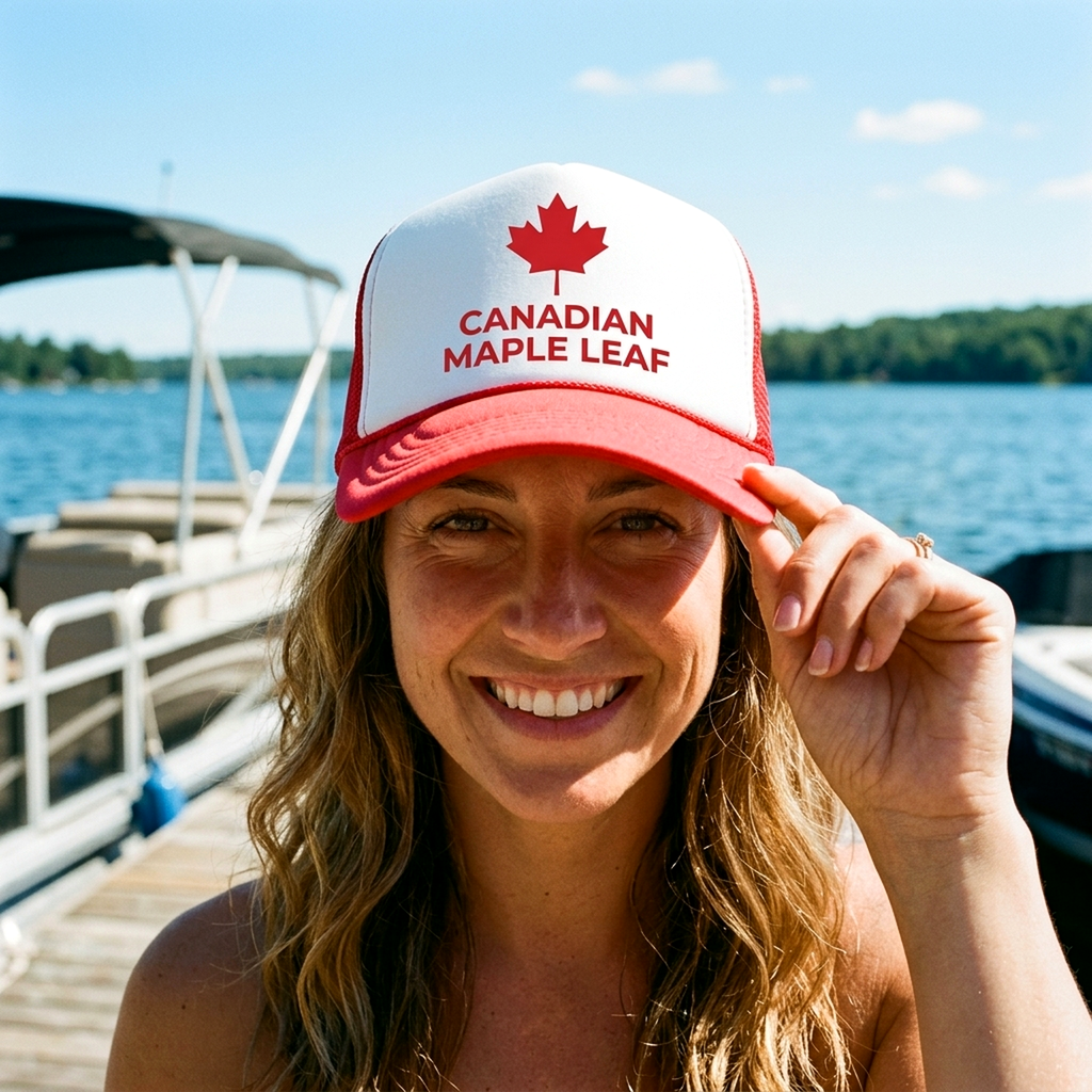 CANADIAN MAPLE LEAF - O Canada patriot pride - Vintage Retro Style Trucker Cap Hat - Five Panel Retro Style TRUCKER Cap