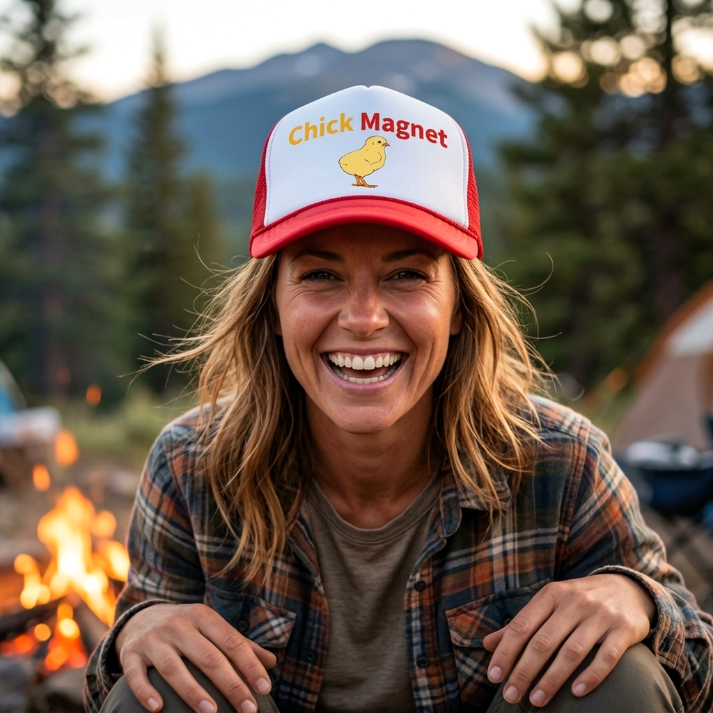 CHICK MAGNET - funny frat party guido - Mesh Trucker Hat Cap - Five Panel Retro Style TRUCKER Cap