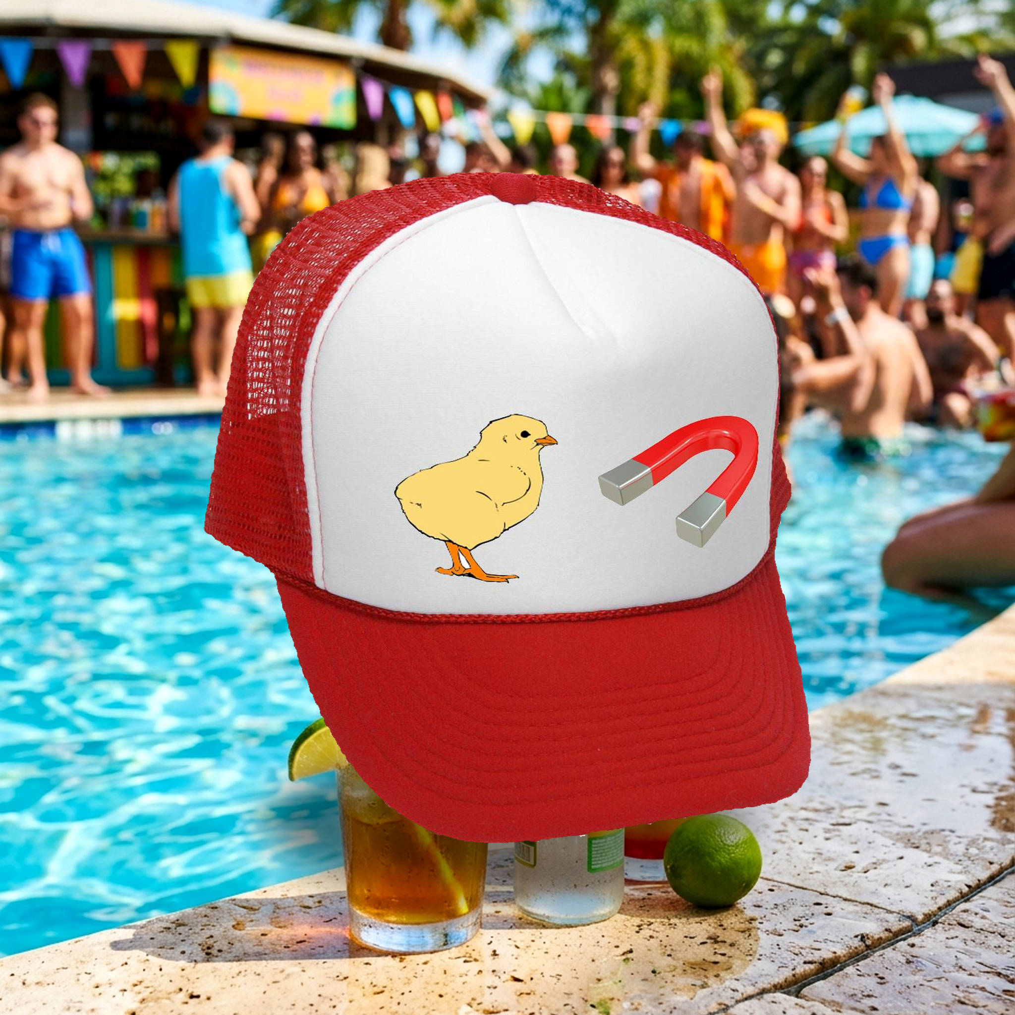CHICK MAGNET - funny frat party guido - Mesh Trucker Hat Cap - Five Panel Retro Style TRUCKER Cap