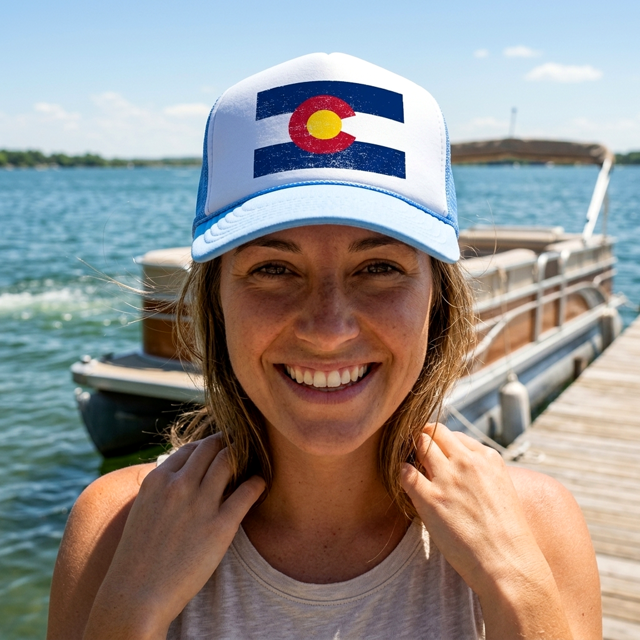 COLORADO FLAG - coloradan mountain state - Adult Trucker Cap Hat - Five Panel Retro Style TRUCKER Cap
