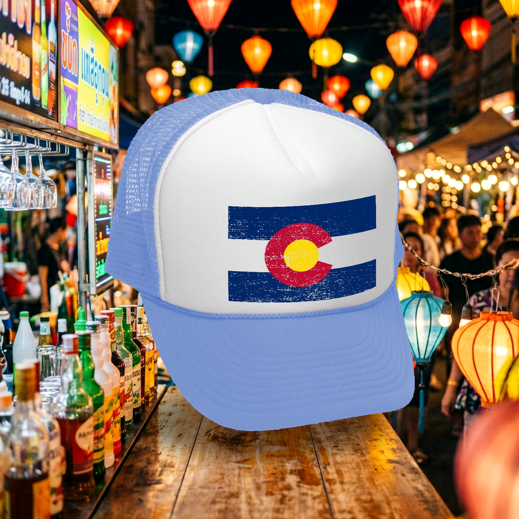 COLORADO FLAG - coloradan mountain state - Adult Trucker Cap Hat - Five Panel Retro Style TRUCKER Cap