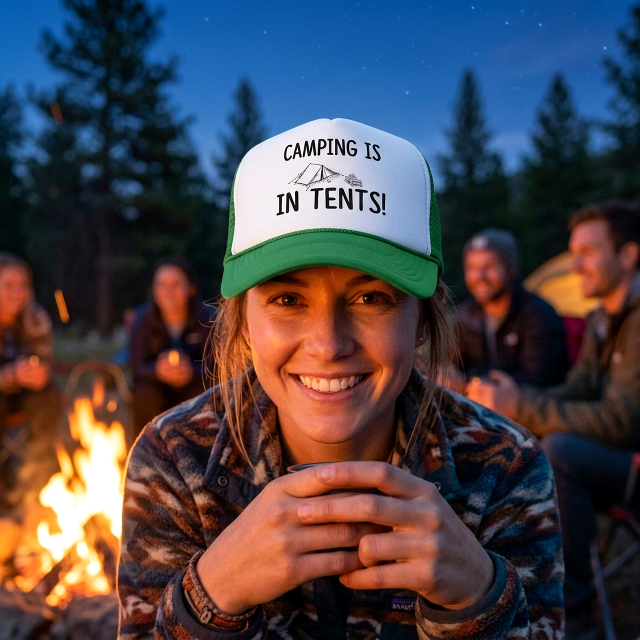 CAMPING IS IN TENTS outdoors hiking mountains - Vintage Retro Style Trucker Cap Hat - Five Panel Retro Style TRUCKER Cap