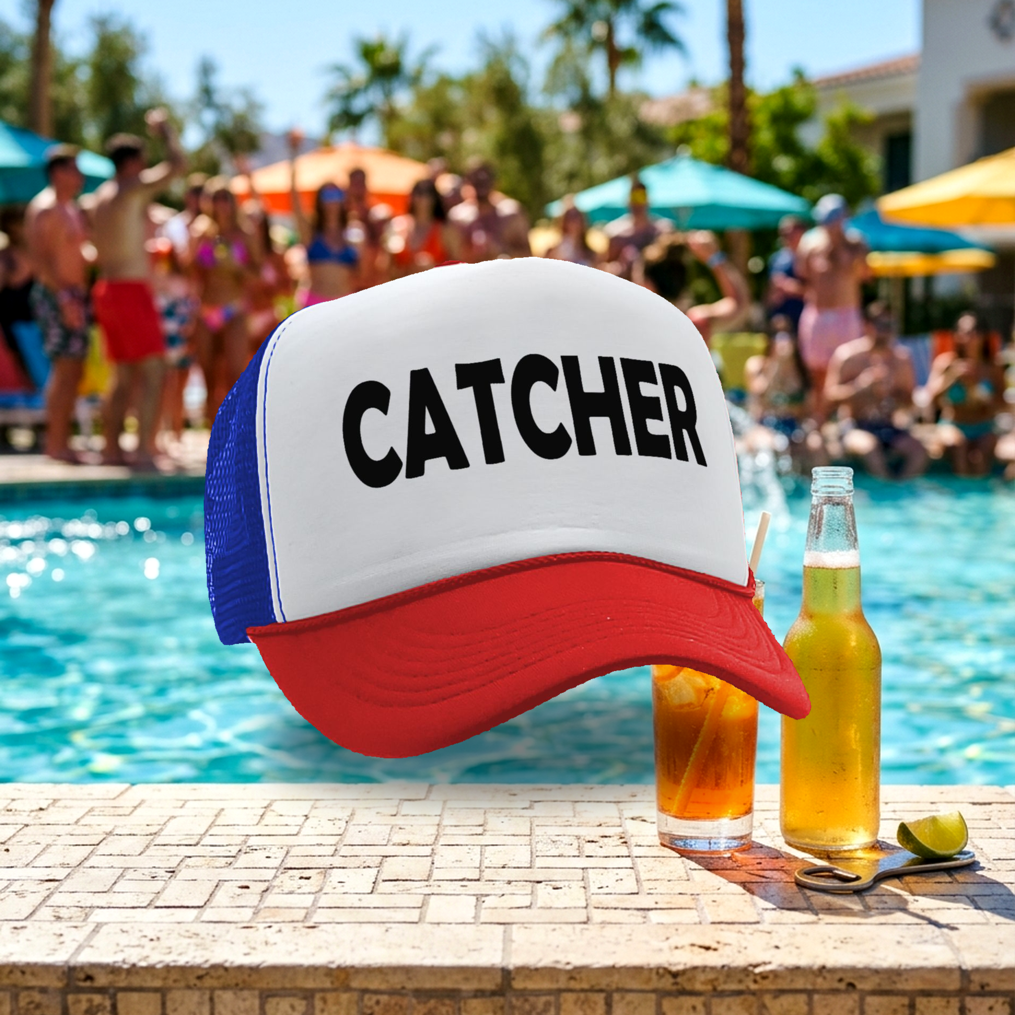 CATCHER - pitcher funny lgbtq gay rights - Vintage Retro Style Trucker Cap Hat - Five Panel Retro Style TRUCKER Cap