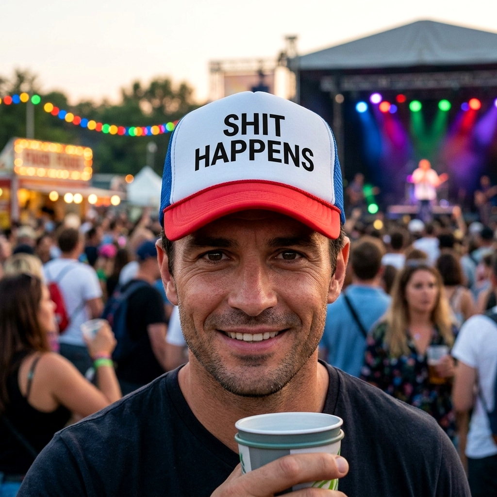 S___ HAPPENS - funny saying parody joke - Vintage Retro Style Trucker Cap Hat - Five Panel Retro Style TRUCKER Cap