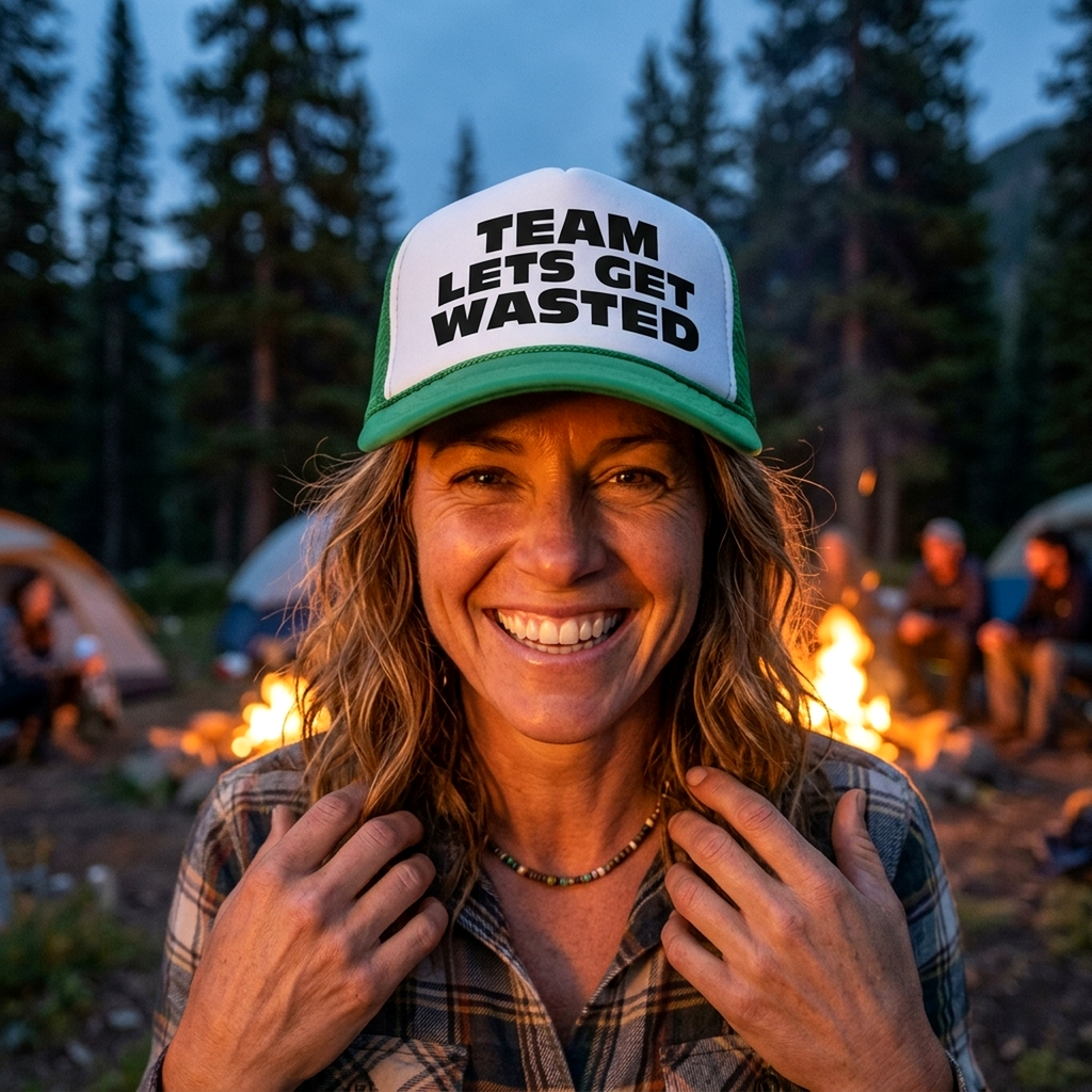 TEAM LETS GET WASTED - drink beer party - Adult Trucker Cap Hat - Five Panel Retro Style TRUCKER Cap