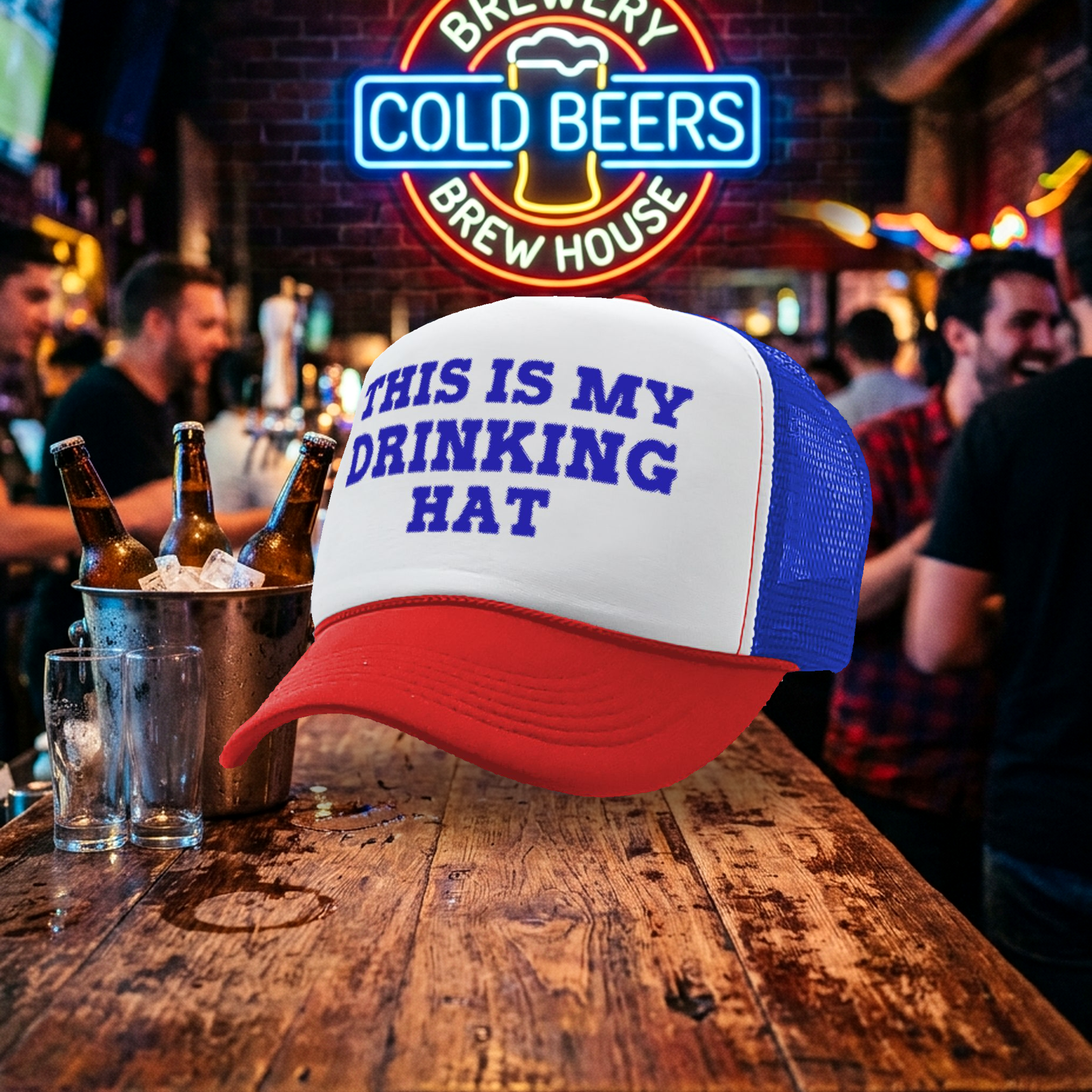 This is my DRINKING HAT - drunk party college - Vintage Retro Style Trucker Cap Hat - Five Panel Retro Style TRUCKER Cap