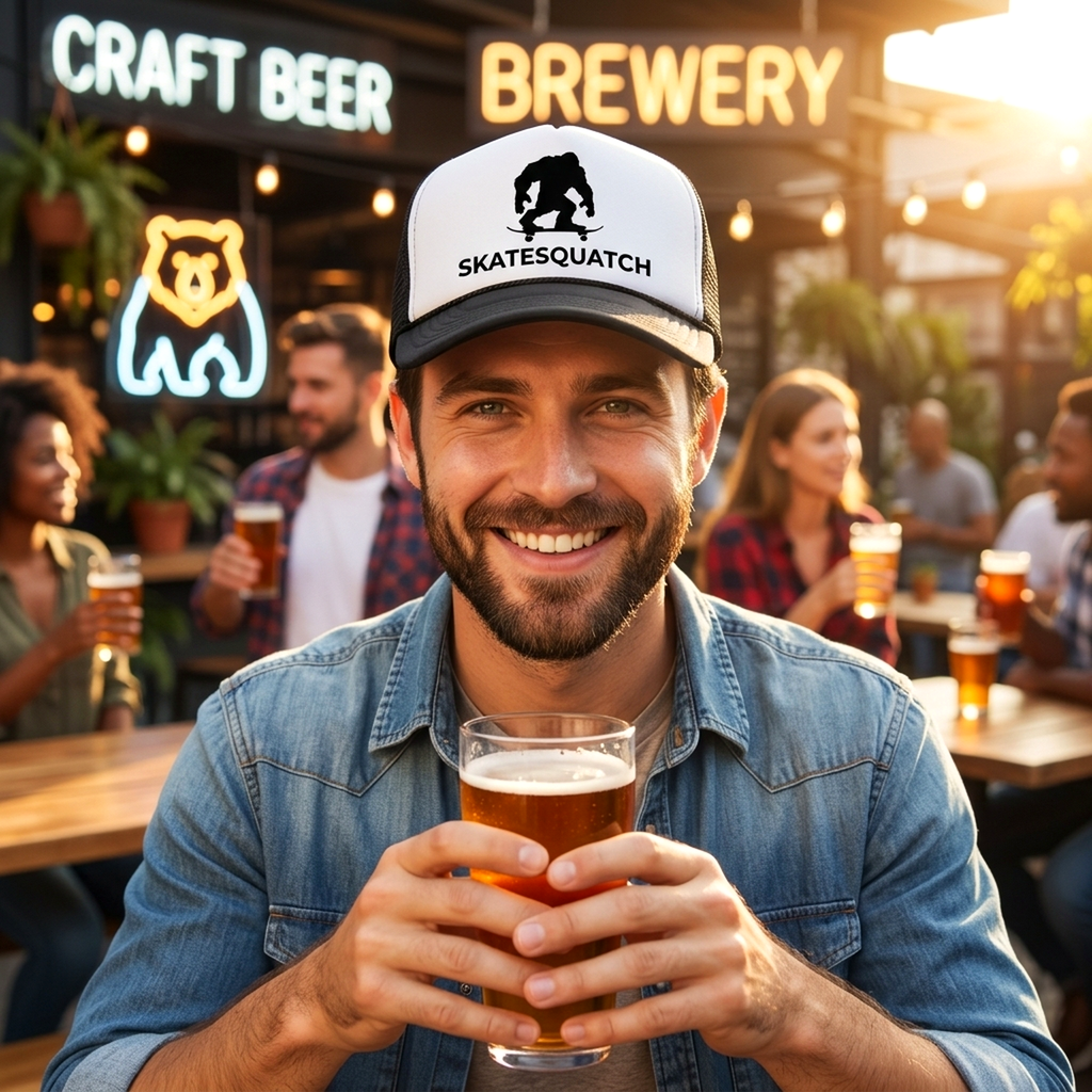 Skatesquatch Skating Trucker Hat - Five Panel Retro Style TRUCKER Cap