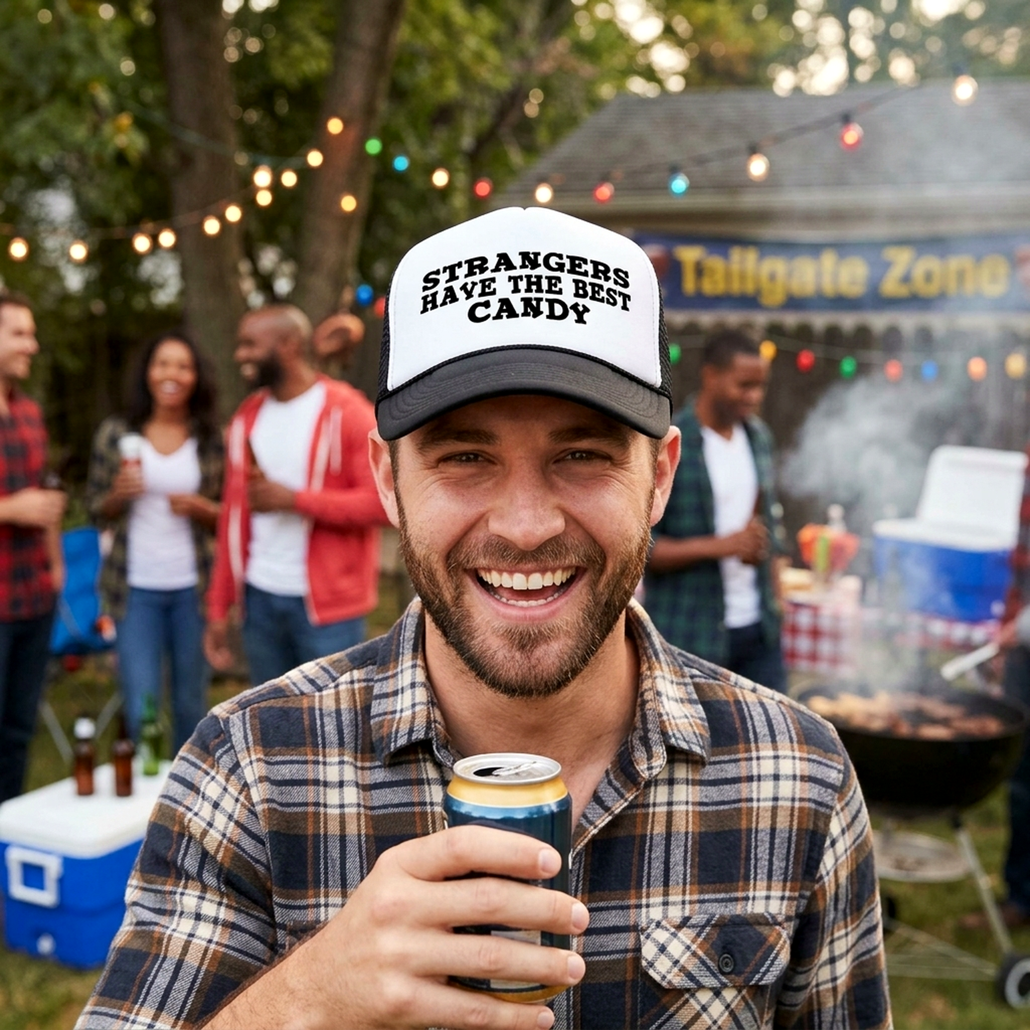 Strangers Have The Best Candy Trucker Hat - Mesh Cap - Five Panel Retro Style TRUCKER Cap