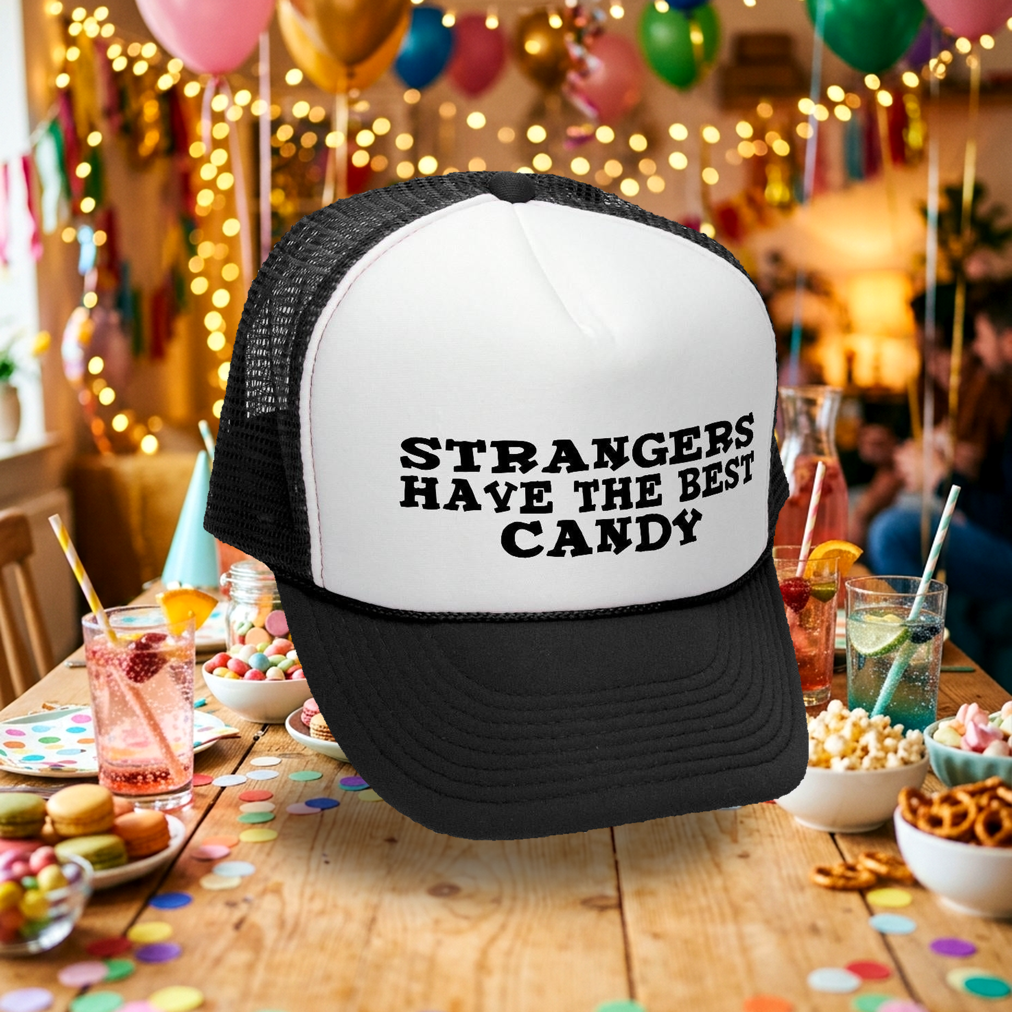 Strangers Have The Best Candy Trucker Hat - Mesh Cap - Five Panel Retro Style TRUCKER Cap